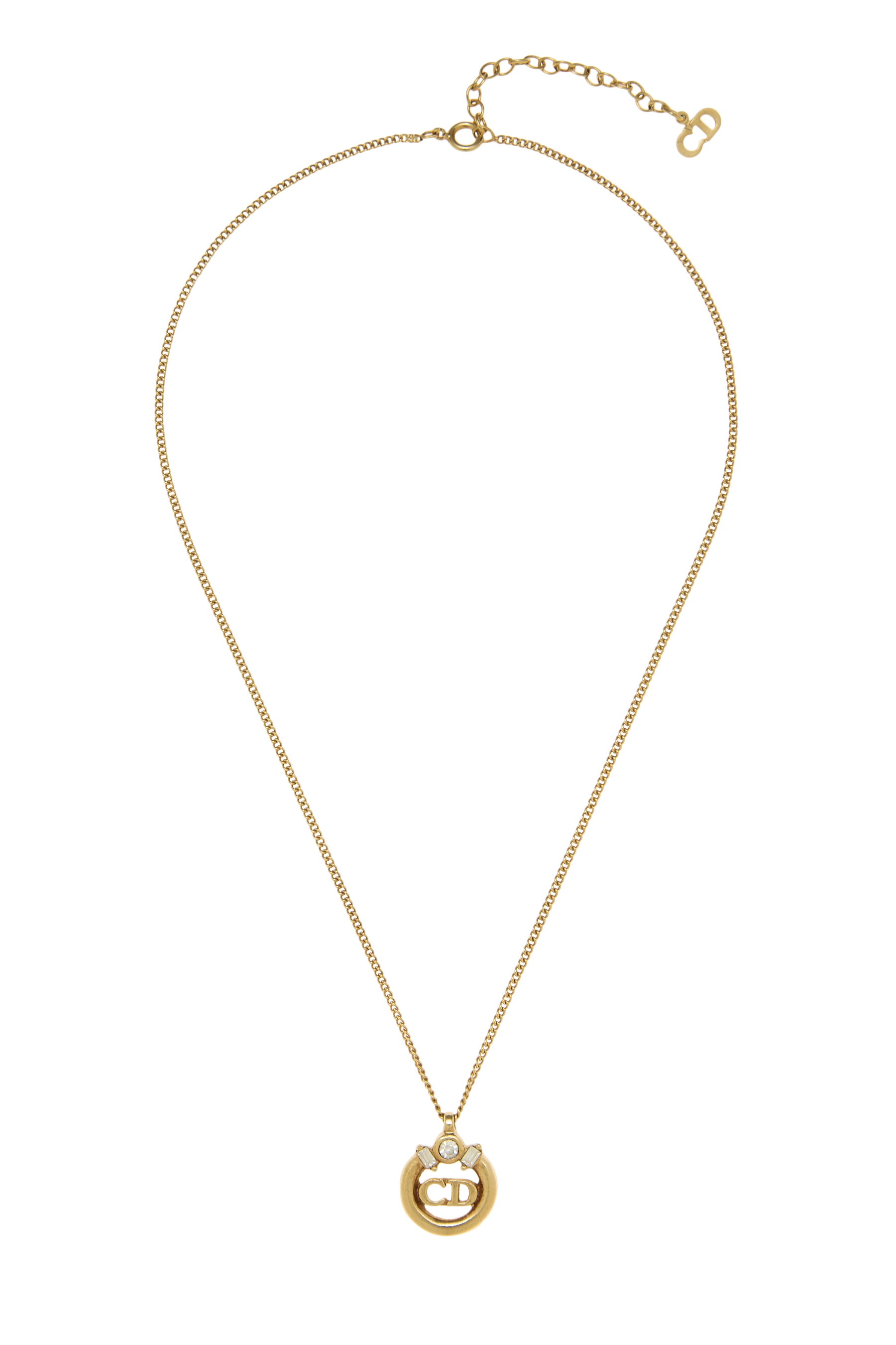 Women's Christian Dior Gold Crystal 'CD' Necklace in Gold