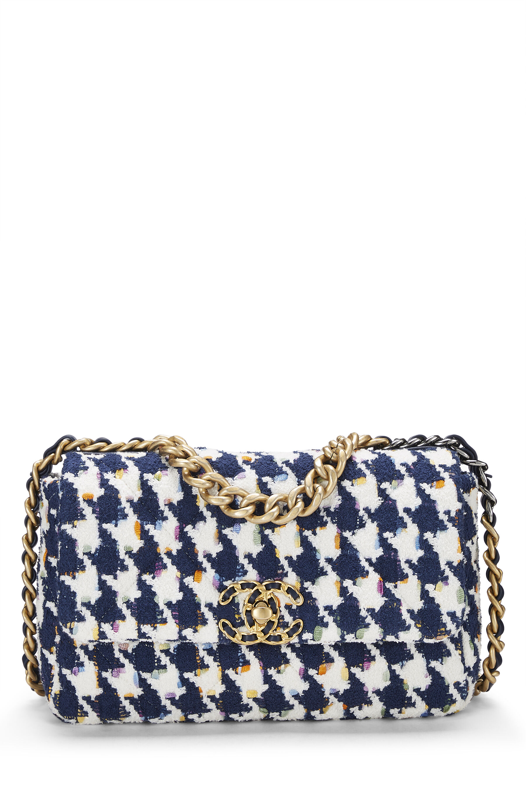 Women's Chanel Blue & Multicolor Quilted Tweed 19 Flap Bag Medium in Multi Medium