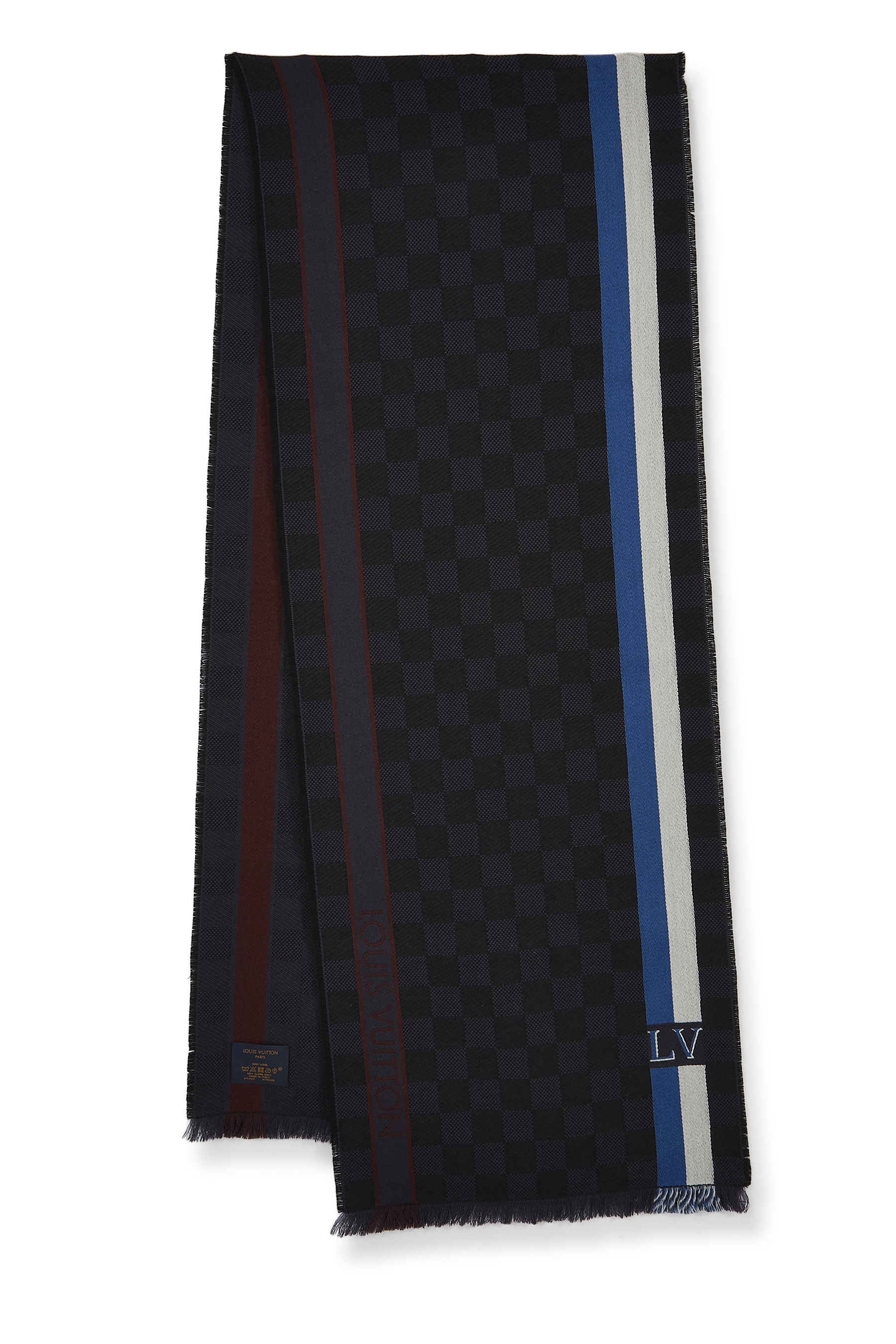 Women's Louis Vuitton Navy Damier Echarpe Messager Wool Scarf in Navy