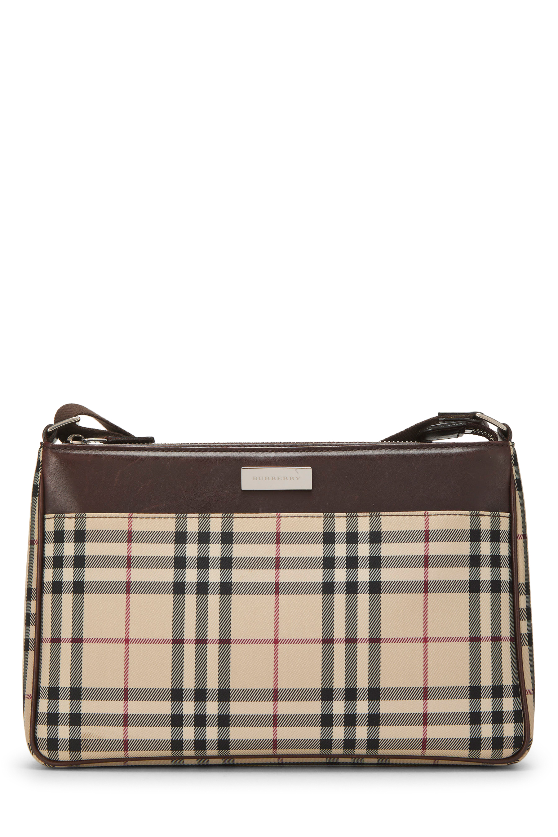 Women's Burberry Brown House Check Nylon Crossbody Bag Small in Beige