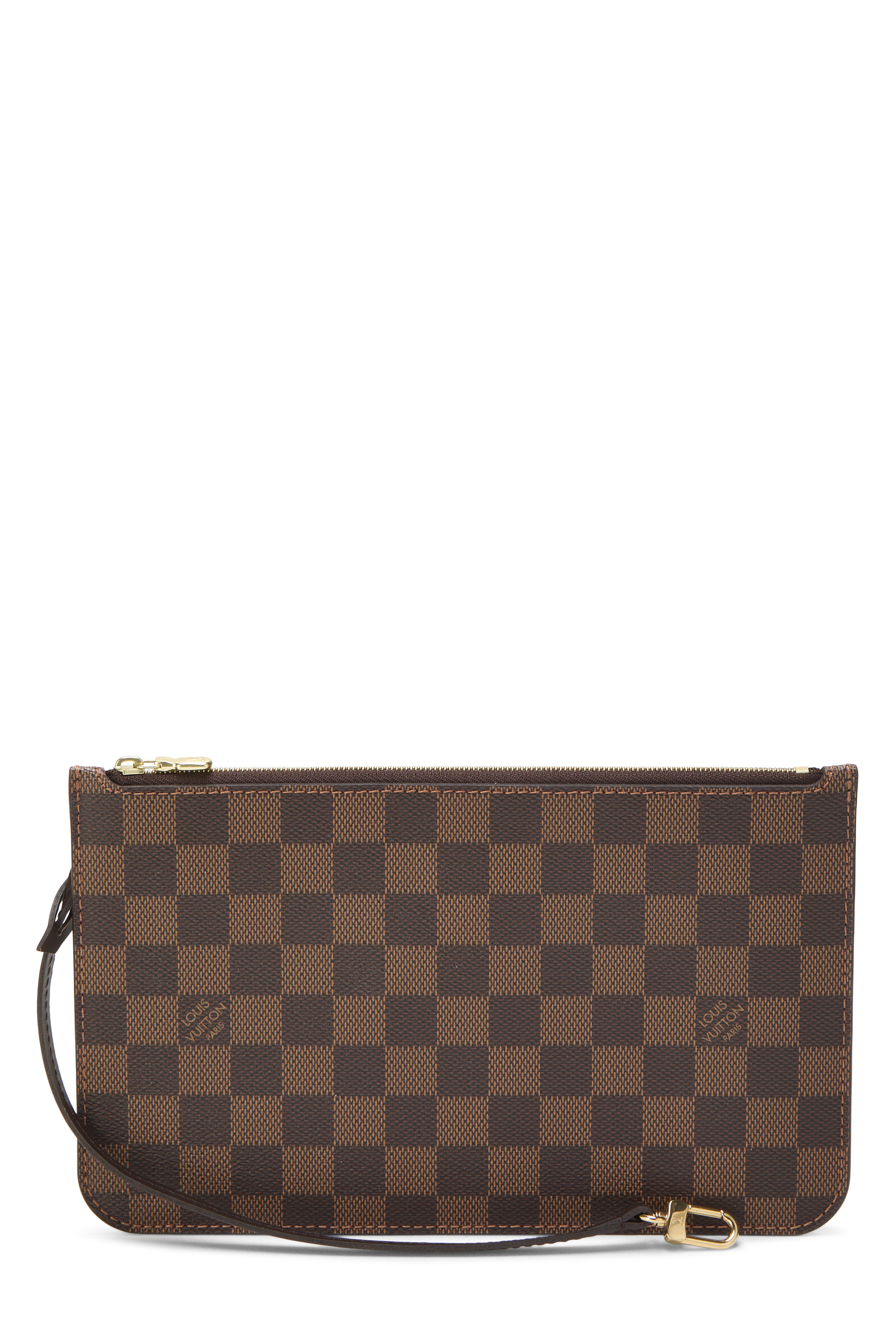 Women's Louis Vuitton Damier Ebene Neverfull Pouch in Brown GM