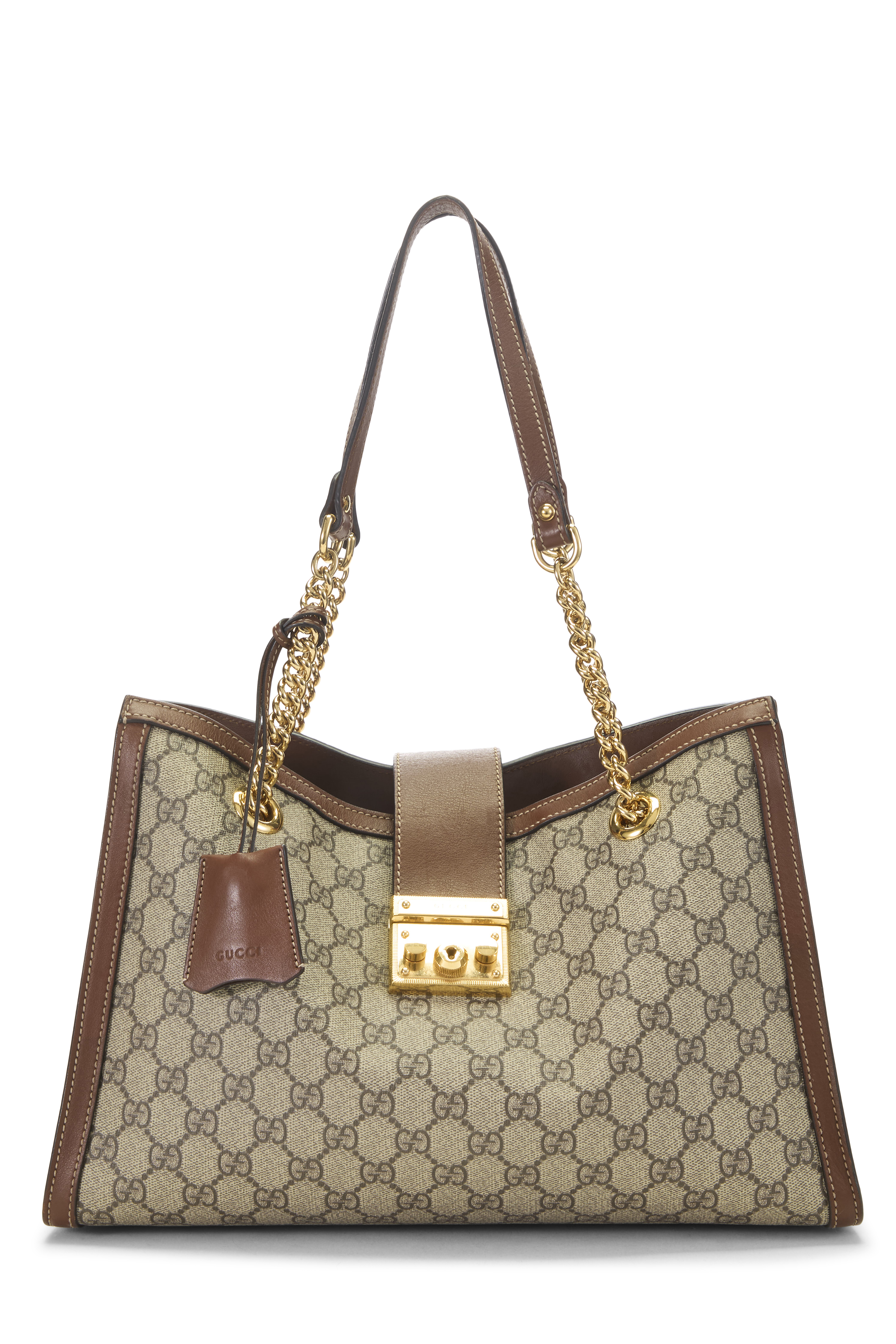 Women's Gucci Brown GG Supreme Canvas Padlock Shoulder Bag in Brown