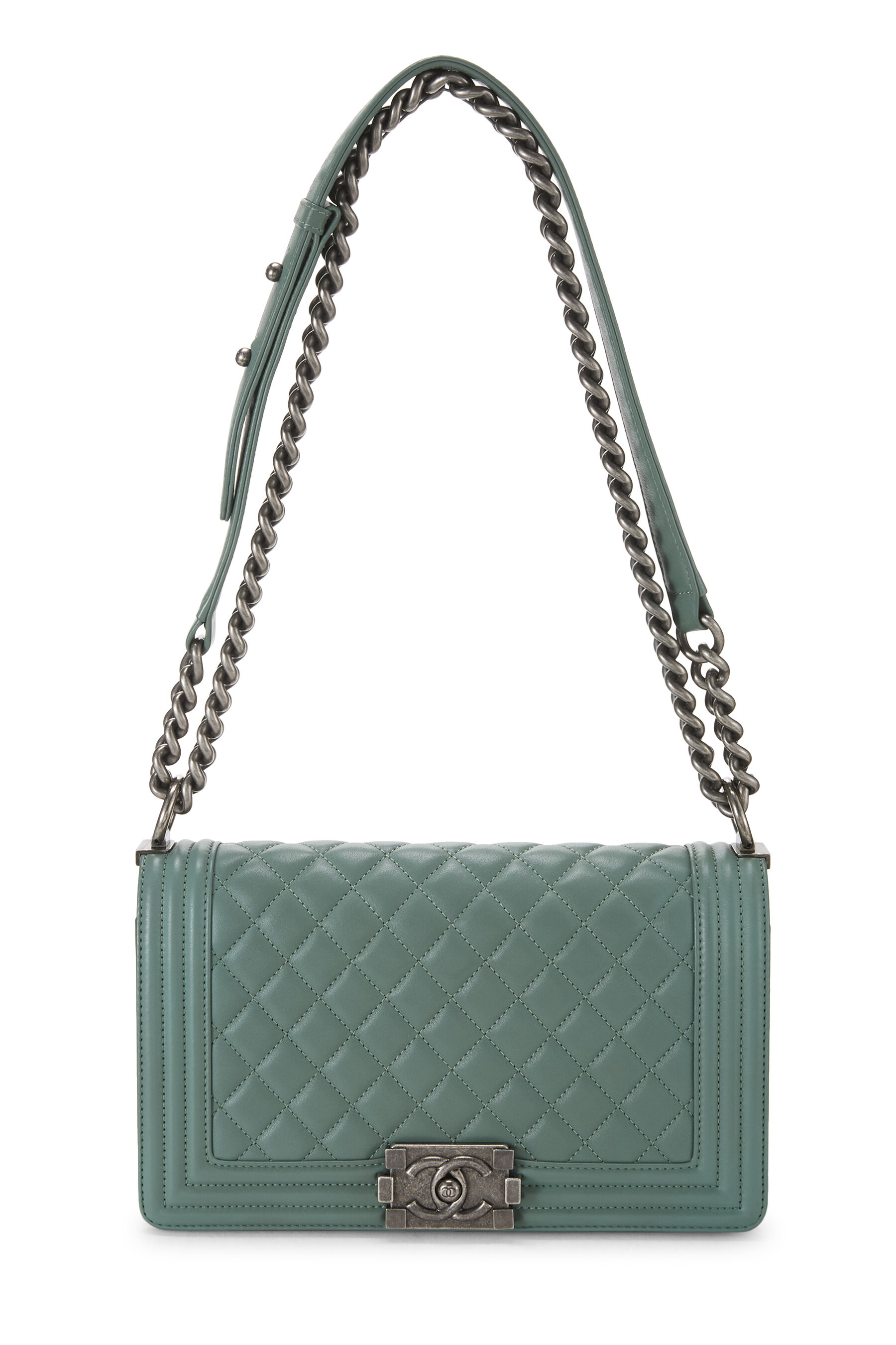 Women's Chanel Green Quilted Calfskin Boy Medium in Green Medium