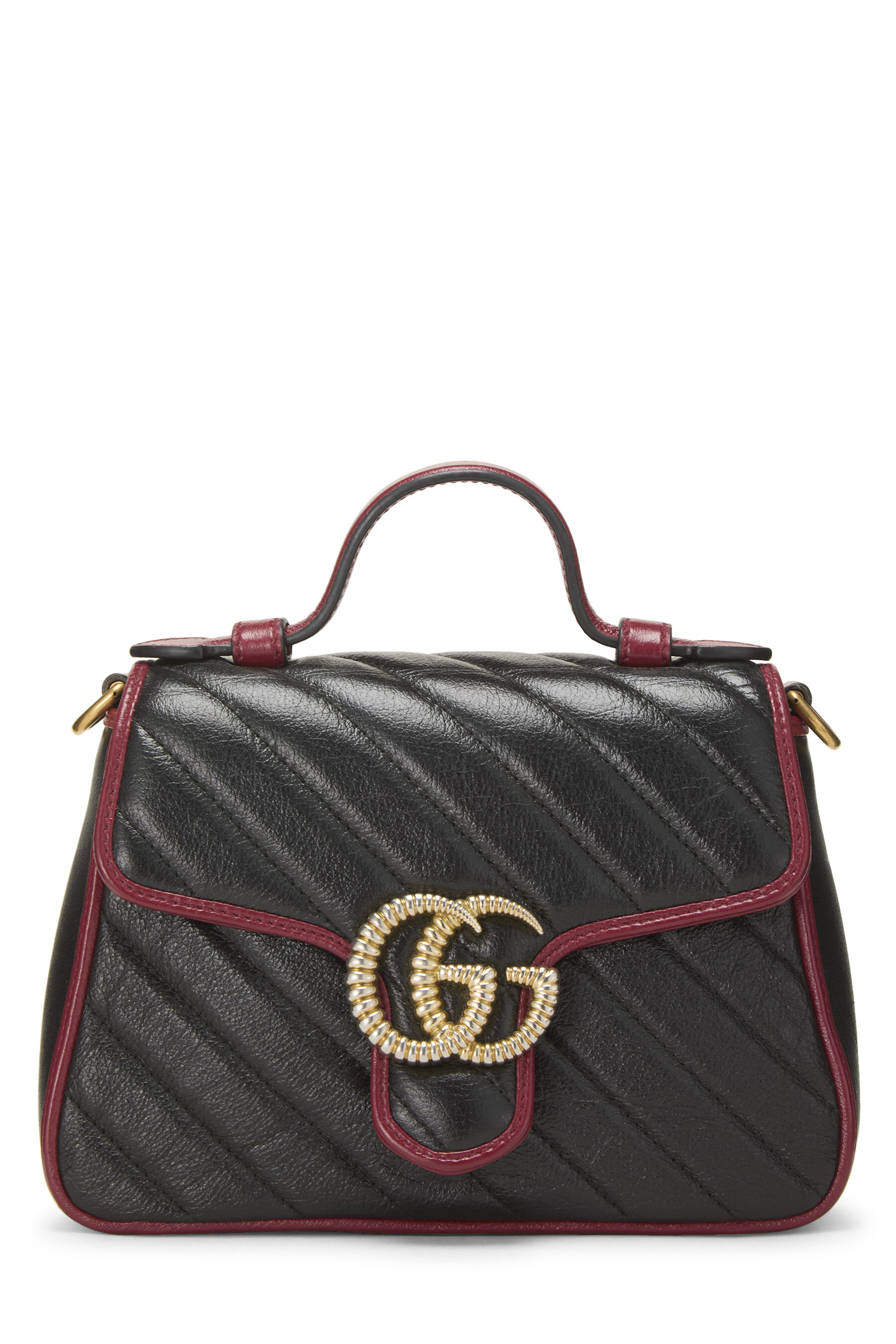 Women's Gucci Black Leather Torchon GG Marmont Top Handle Bag Mini in Multi Mini