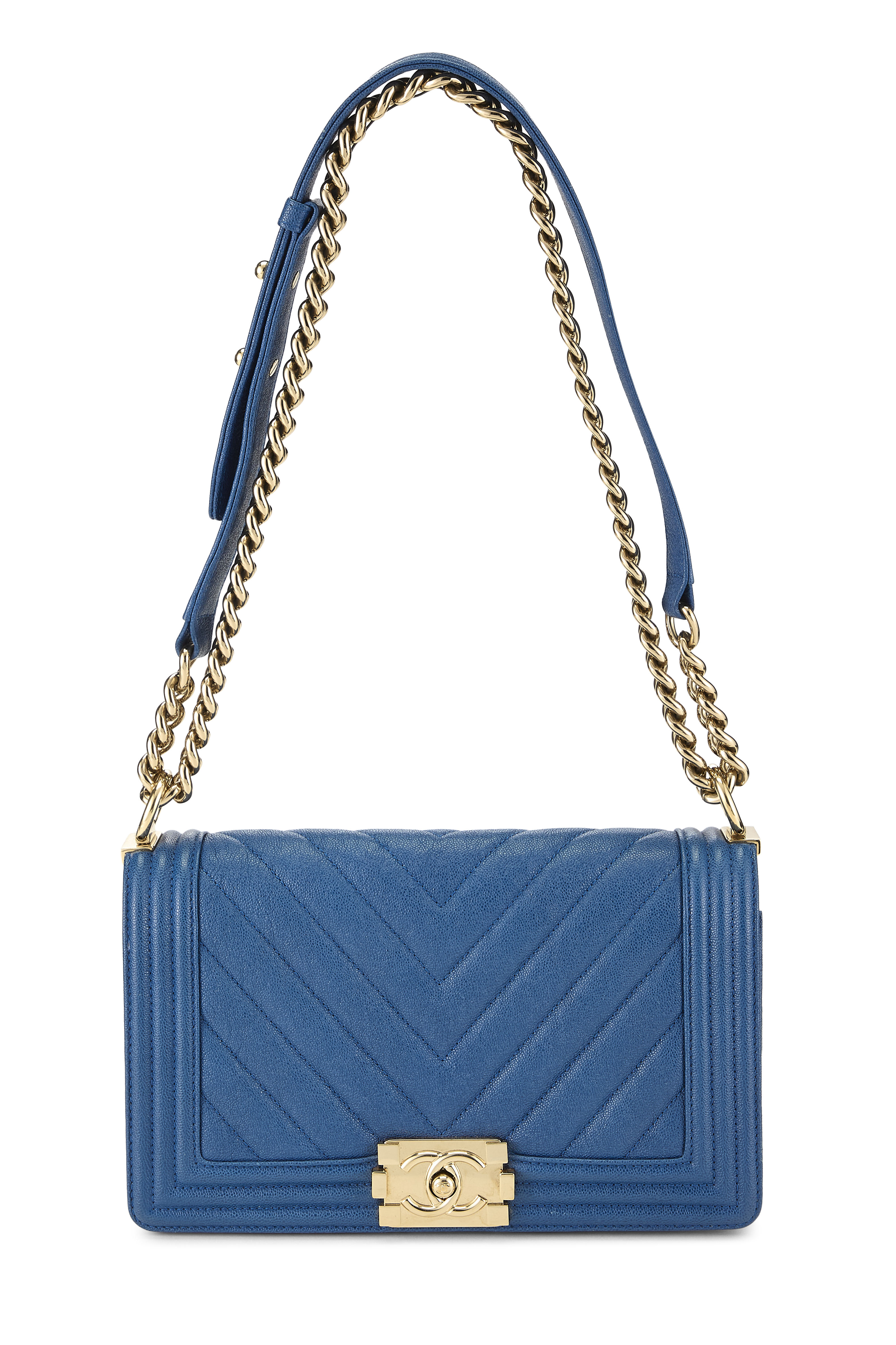 Women's Chanel Blue Chevron Caviar Boy Bag Medium in Blue Medium