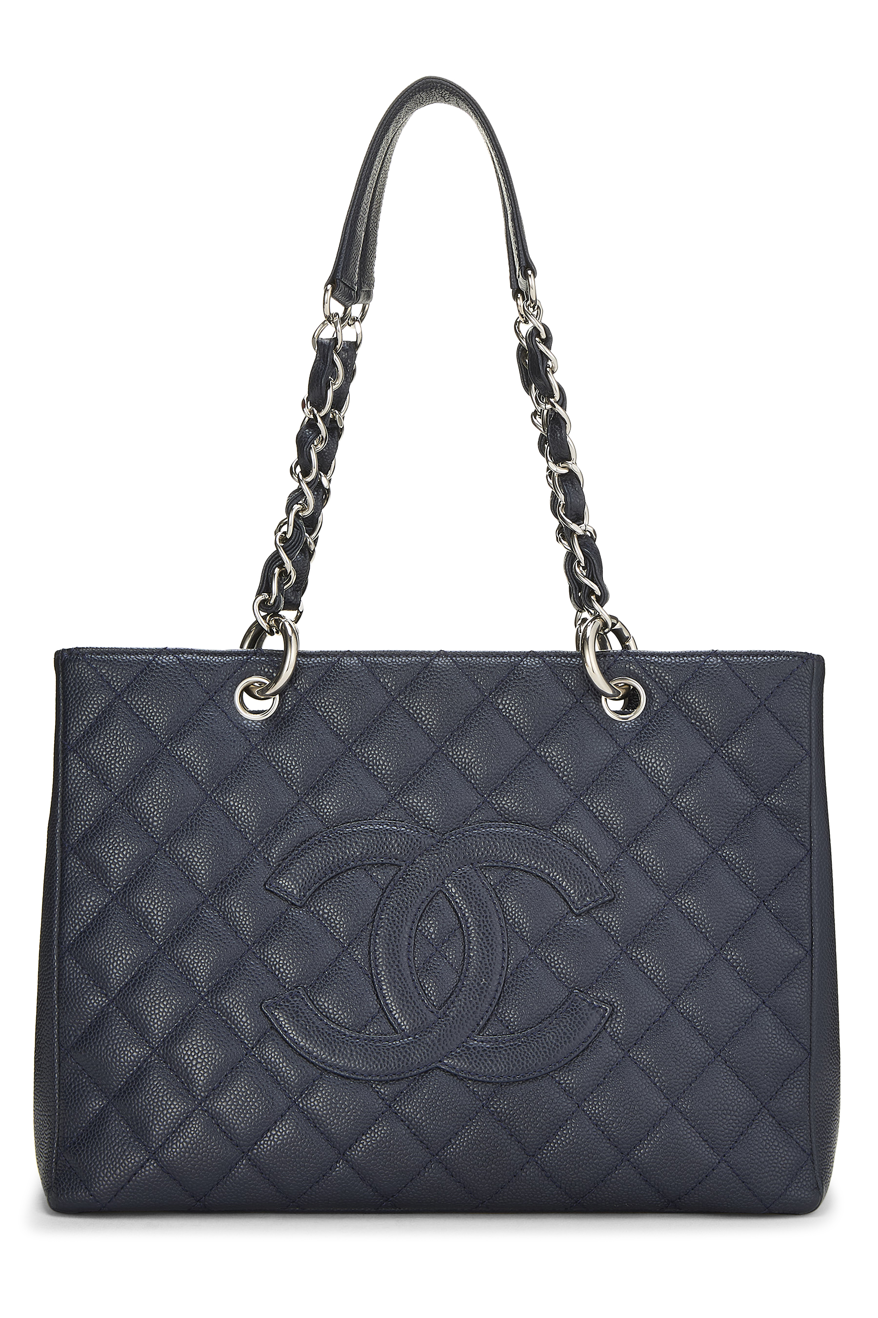 Women's Chanel Navy Quilted Caviar Grand Shopping Tote (GST) in Navy