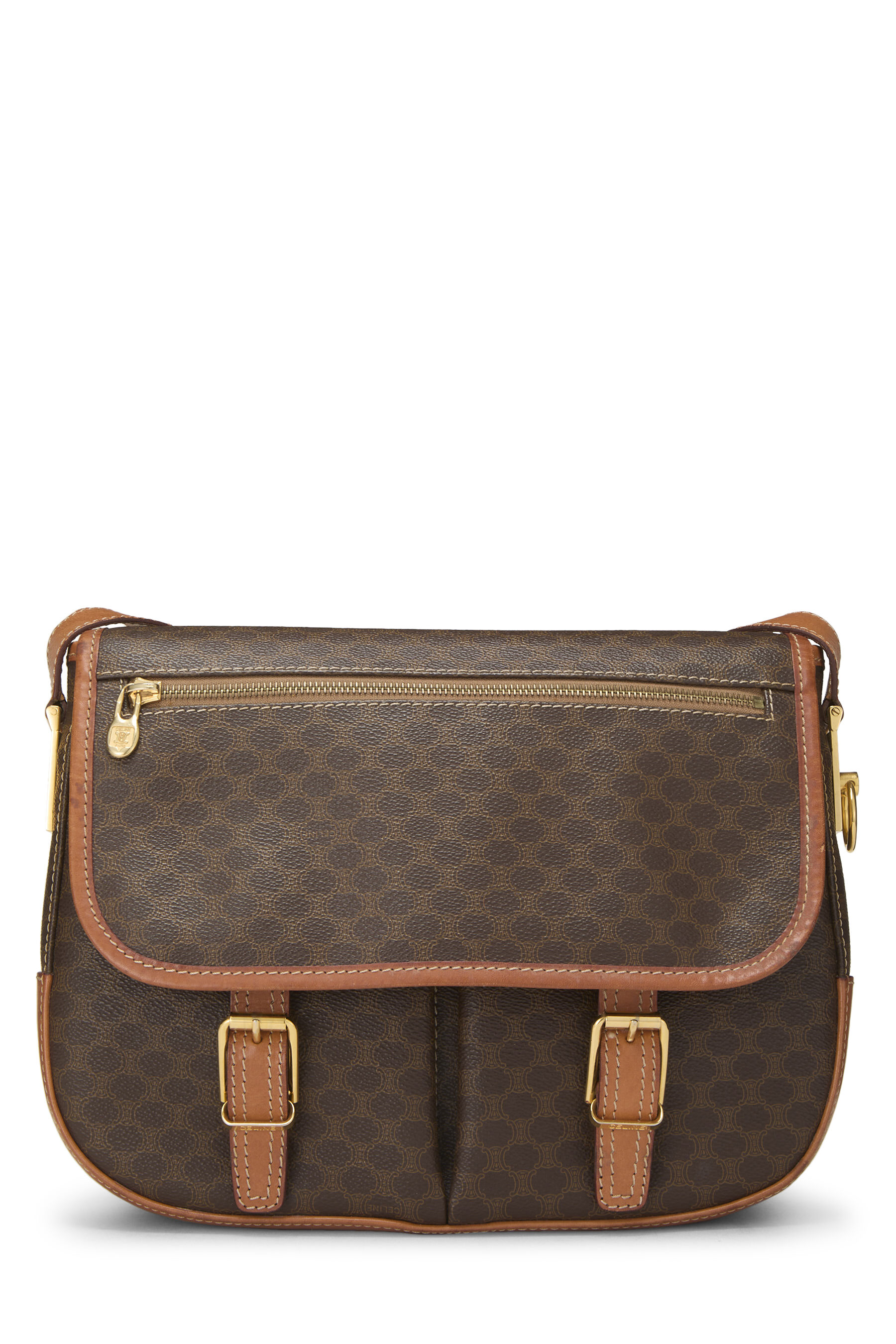 Women's Céline Brown Coated Canvas Macadam Shoulder Bag in Brown