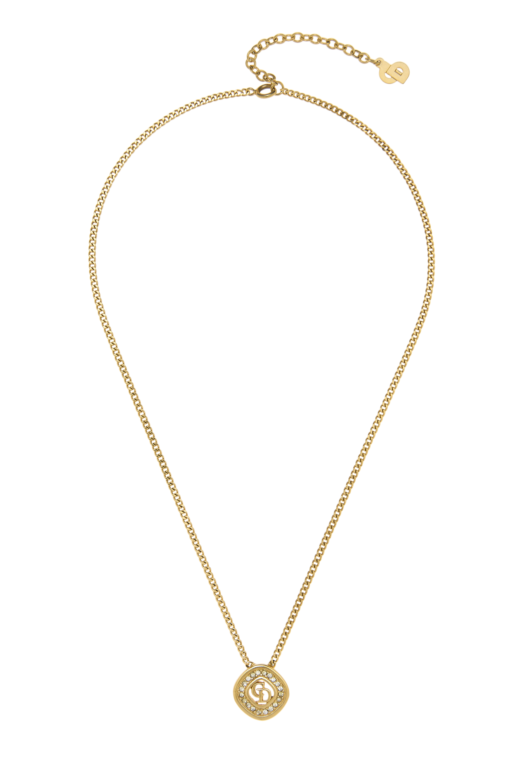 Women's Christian Dior Gold Crystal 'CD' Necklace in Gold