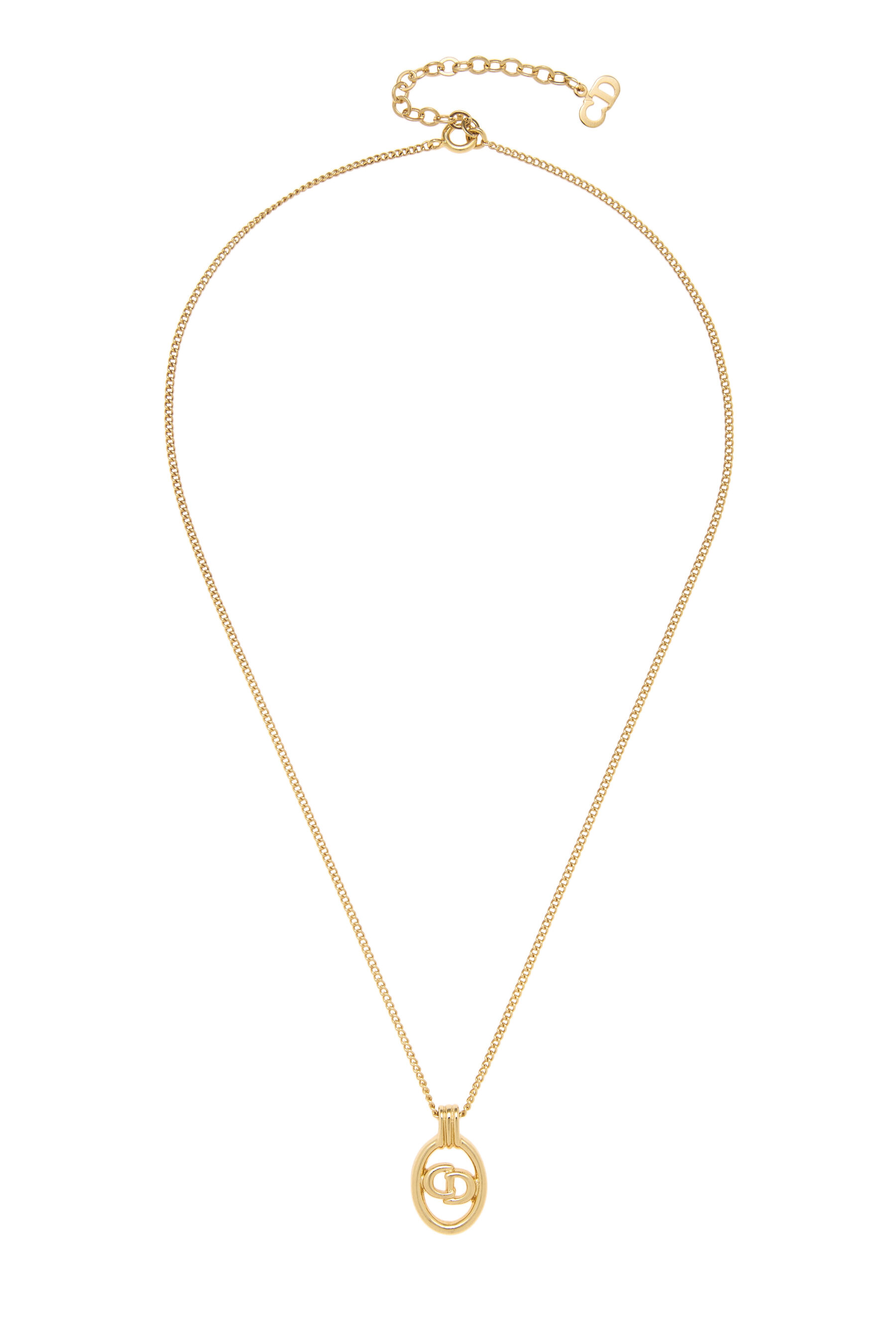 Women's Christian Dior Gold 'CD' Oval Necklace Small in Gold