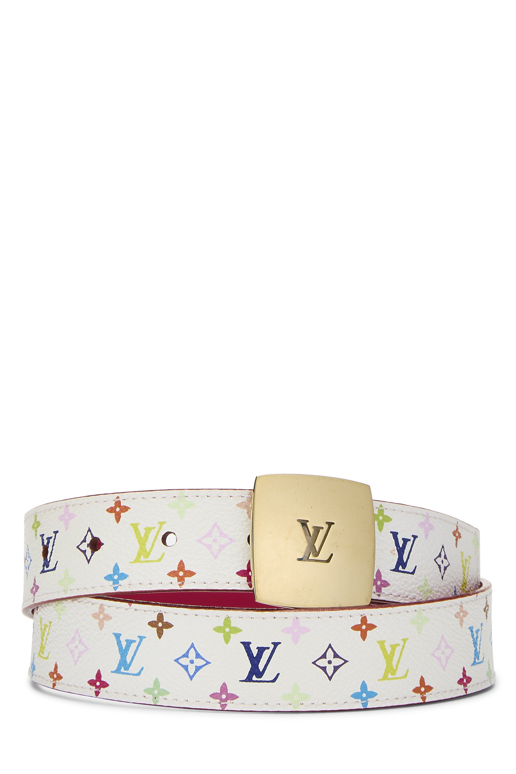 Women's Louis Vuitton Takashi Murakami X Louis Vuitton Black Monogram Multicolore Ceinture 80 in White