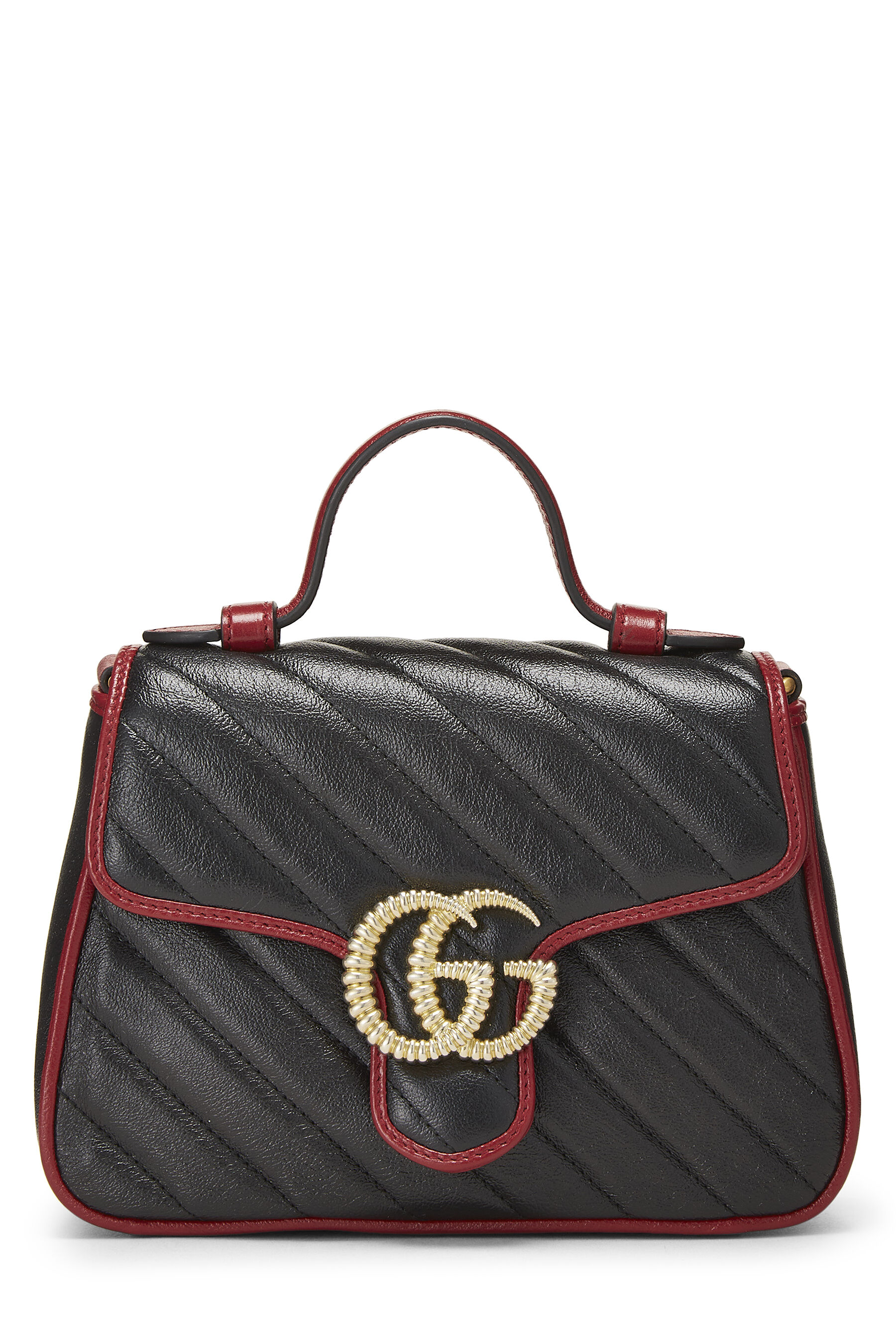 Women's Gucci Black Leather Torchon GG Marmont Top Handle Bag in Black Mini