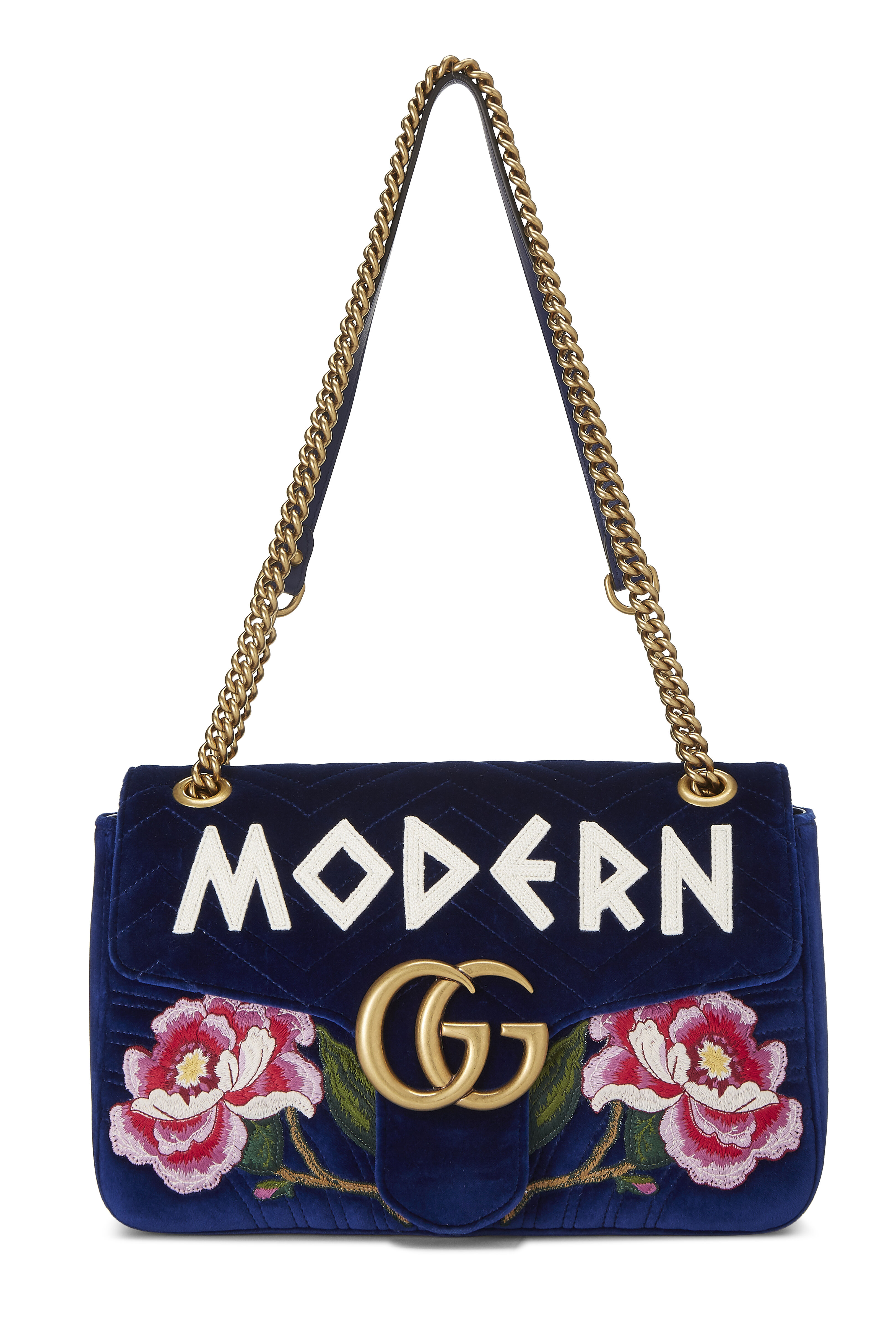 Women's Gucci Blue Velvet GG Marmont 'Modern' Shoulder Bag in Blue