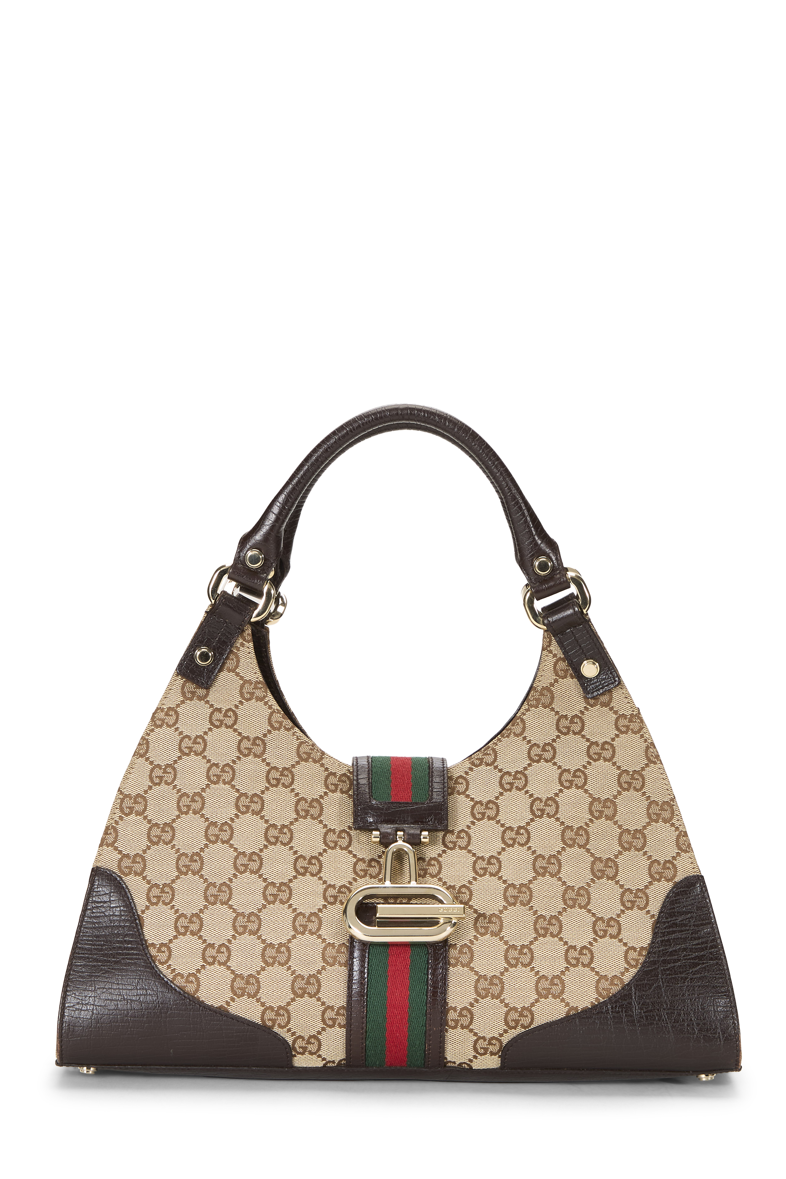 Women's Gucci Brown Original GG Canvas Web Junco Shoulder Bag in Brown