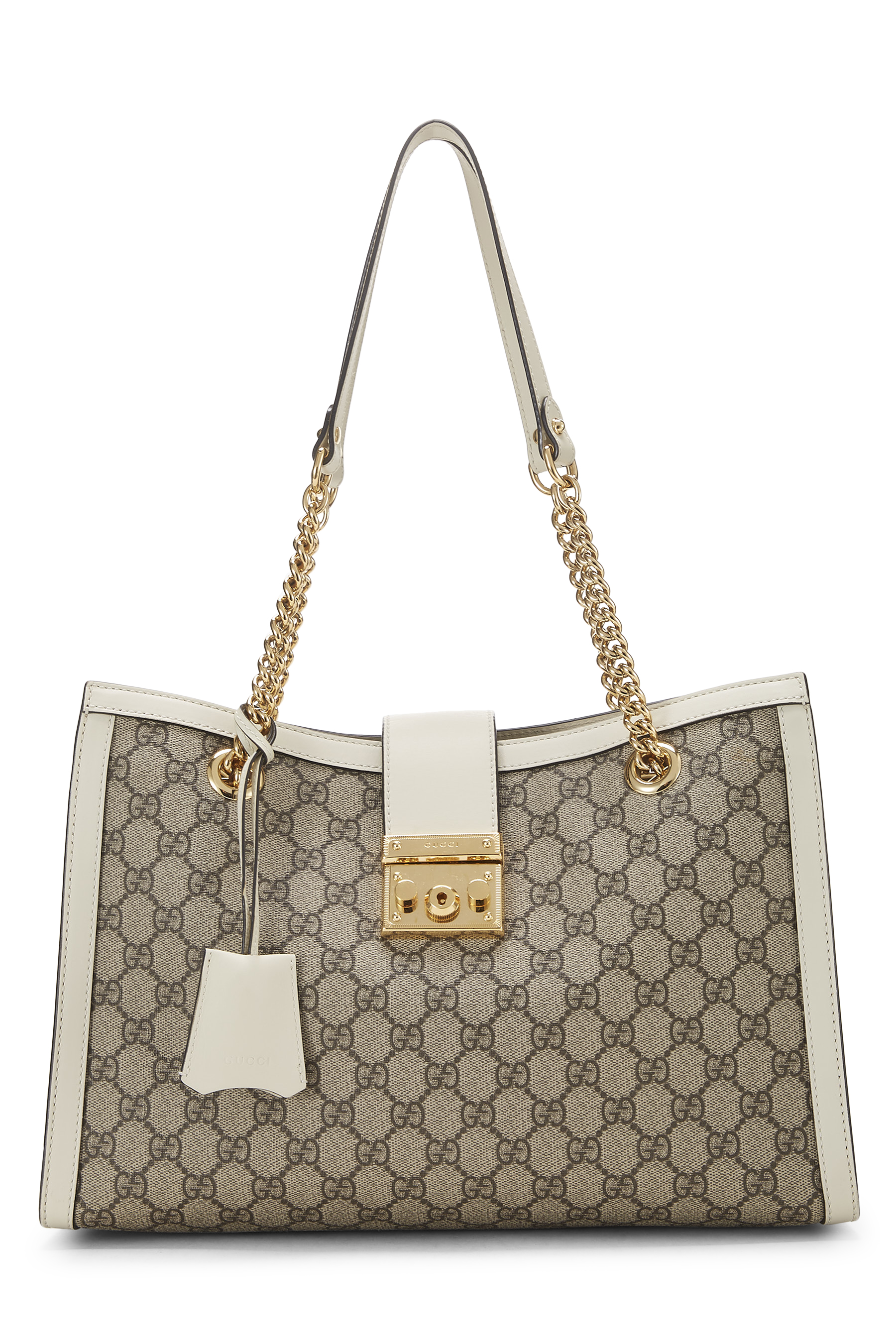 Women's Gucci Original GG Supreme Canvas Padlock Shoulder Bag Medium in White Medium