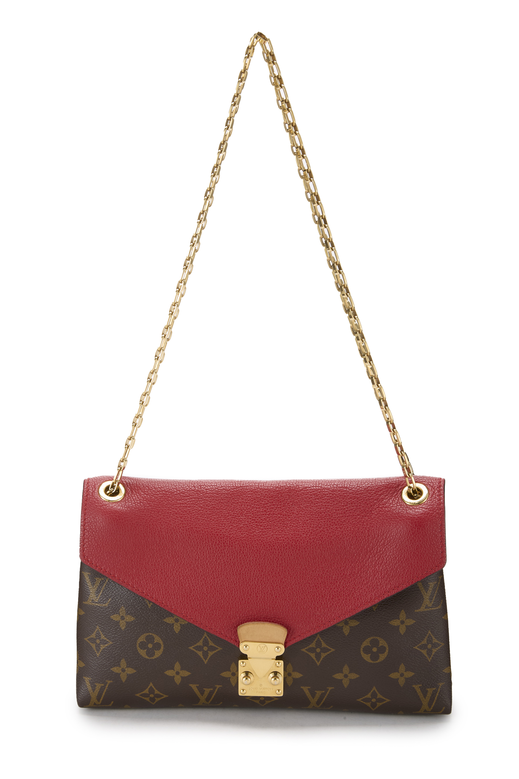 Women's Microfiber Louis Vuitton Red Monogram Canvas Pallas Chain Bag in Red