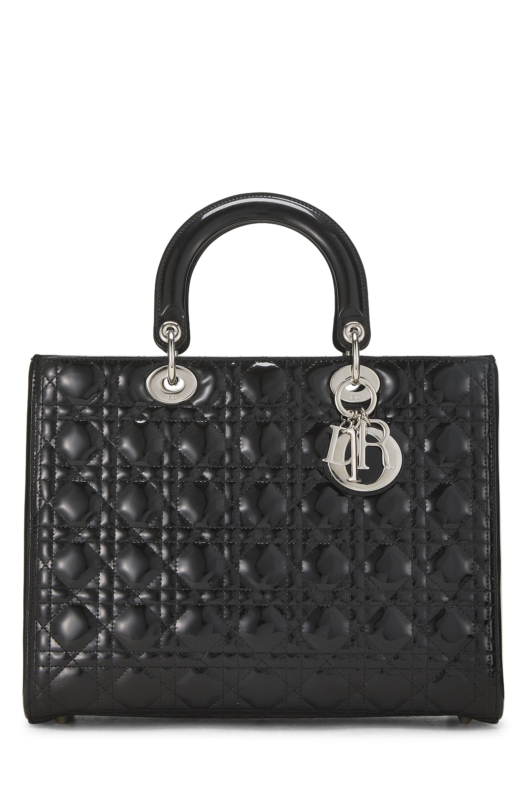 Women's Christian Dior Black Cannage Quilted Patent Leather Lady Dior Large in Black Large