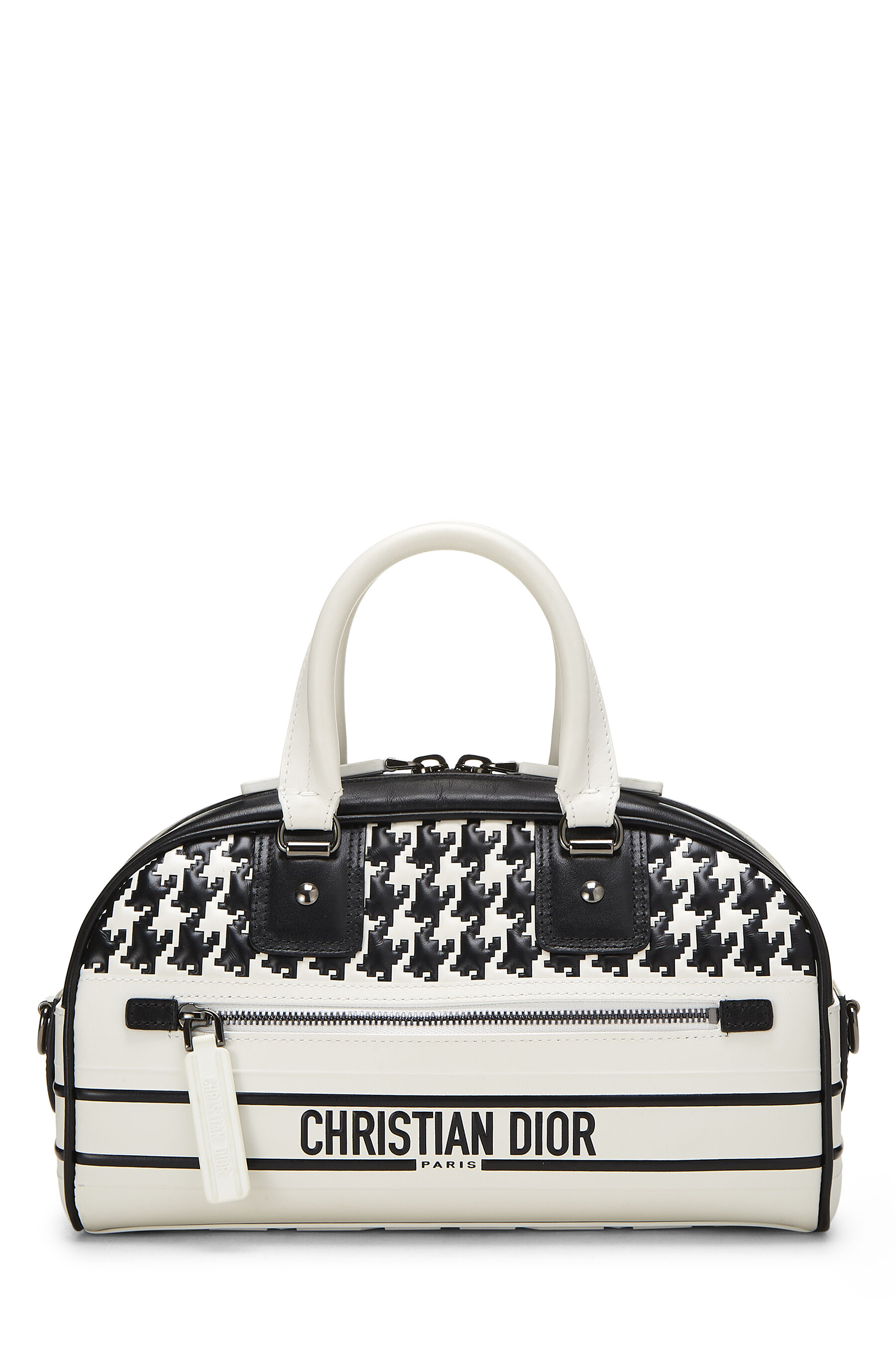 Women's Christian Dior White & Black Leather Vibe Bowling Bag Small in White Small