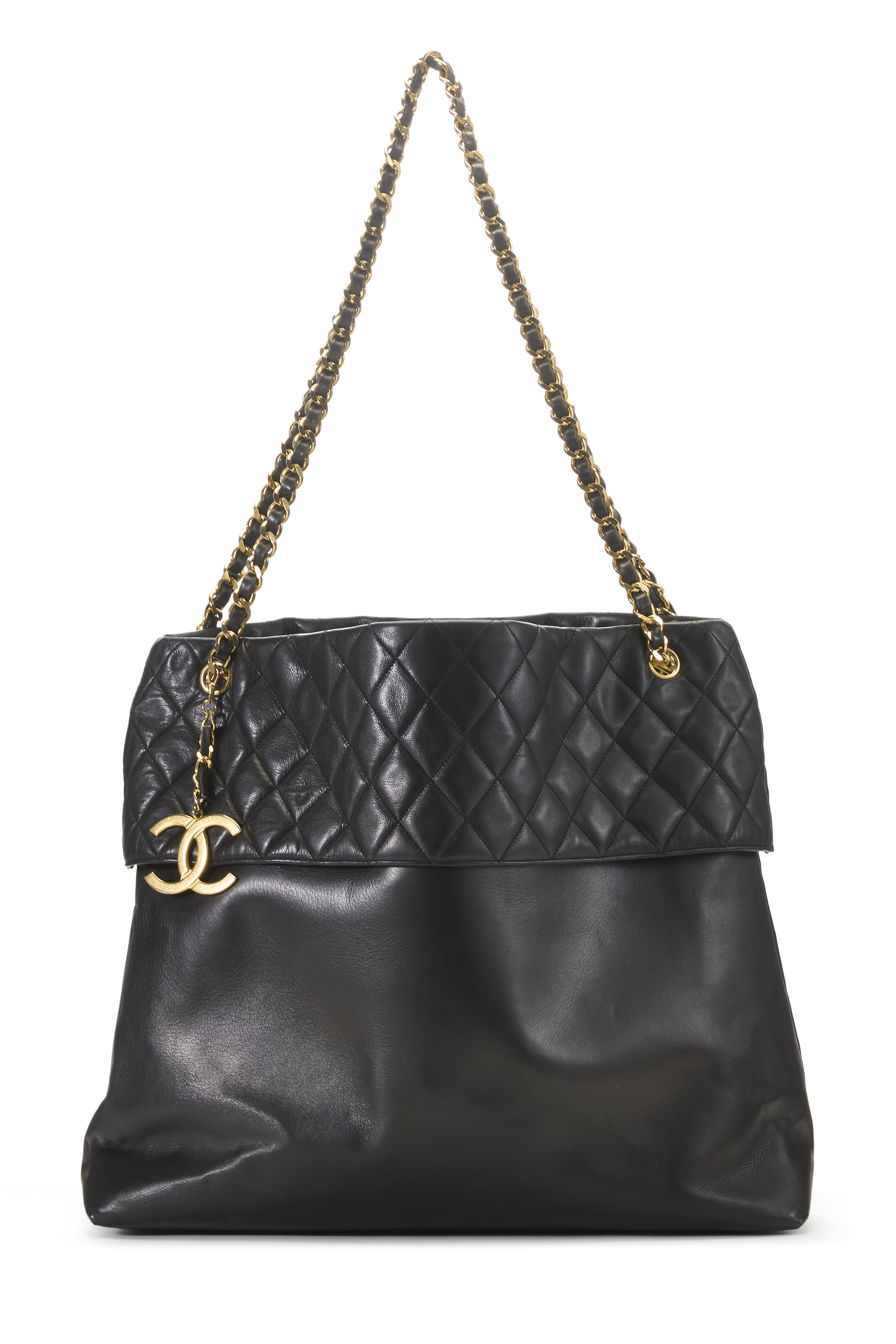 Women's Chanel Black Calfskin 'CC' Charm Shopping Tote in Black