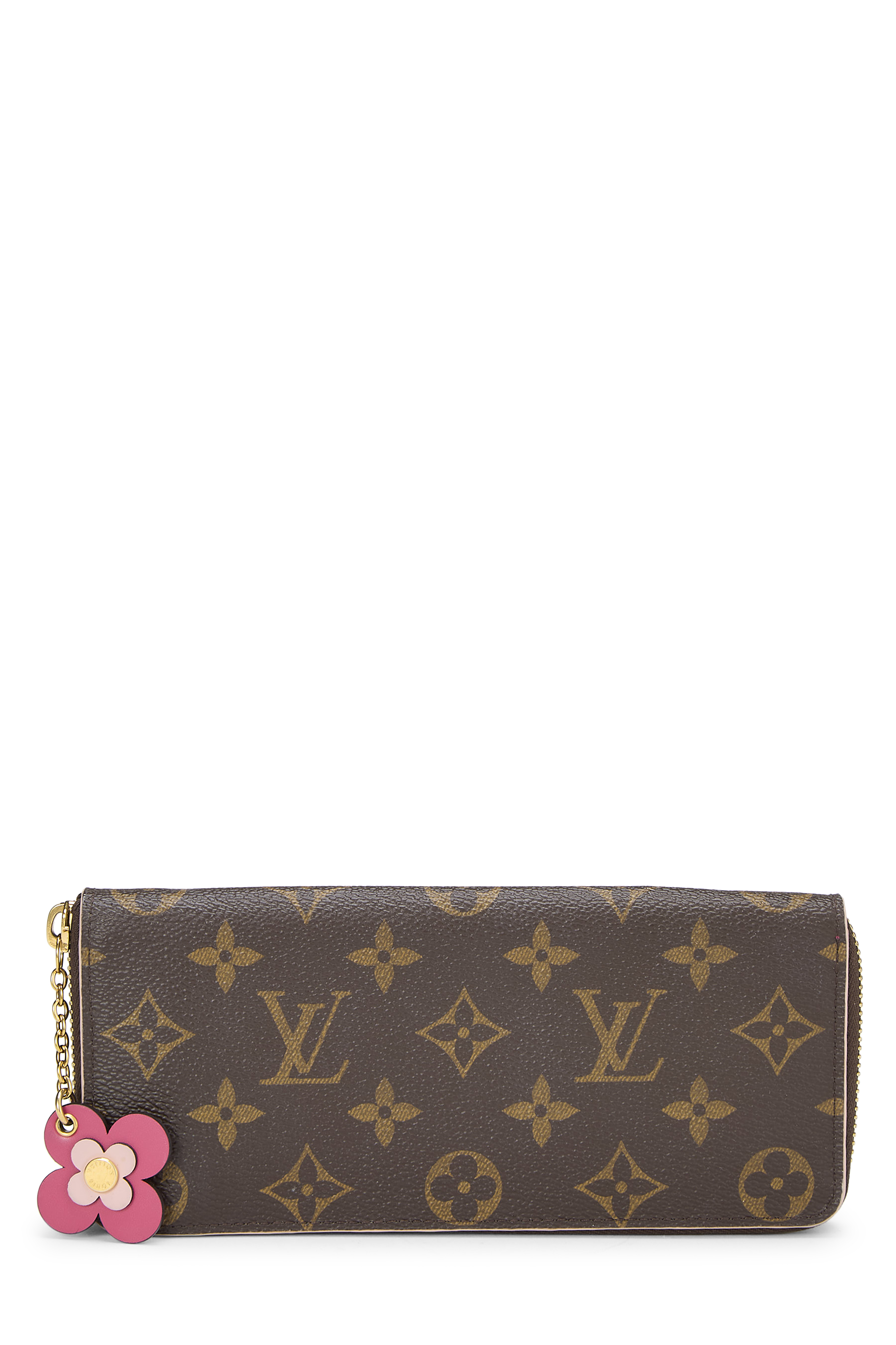 Women's Louis Vuitton Pink Monogram Blooming Flowers Clemence Wallet in Brown