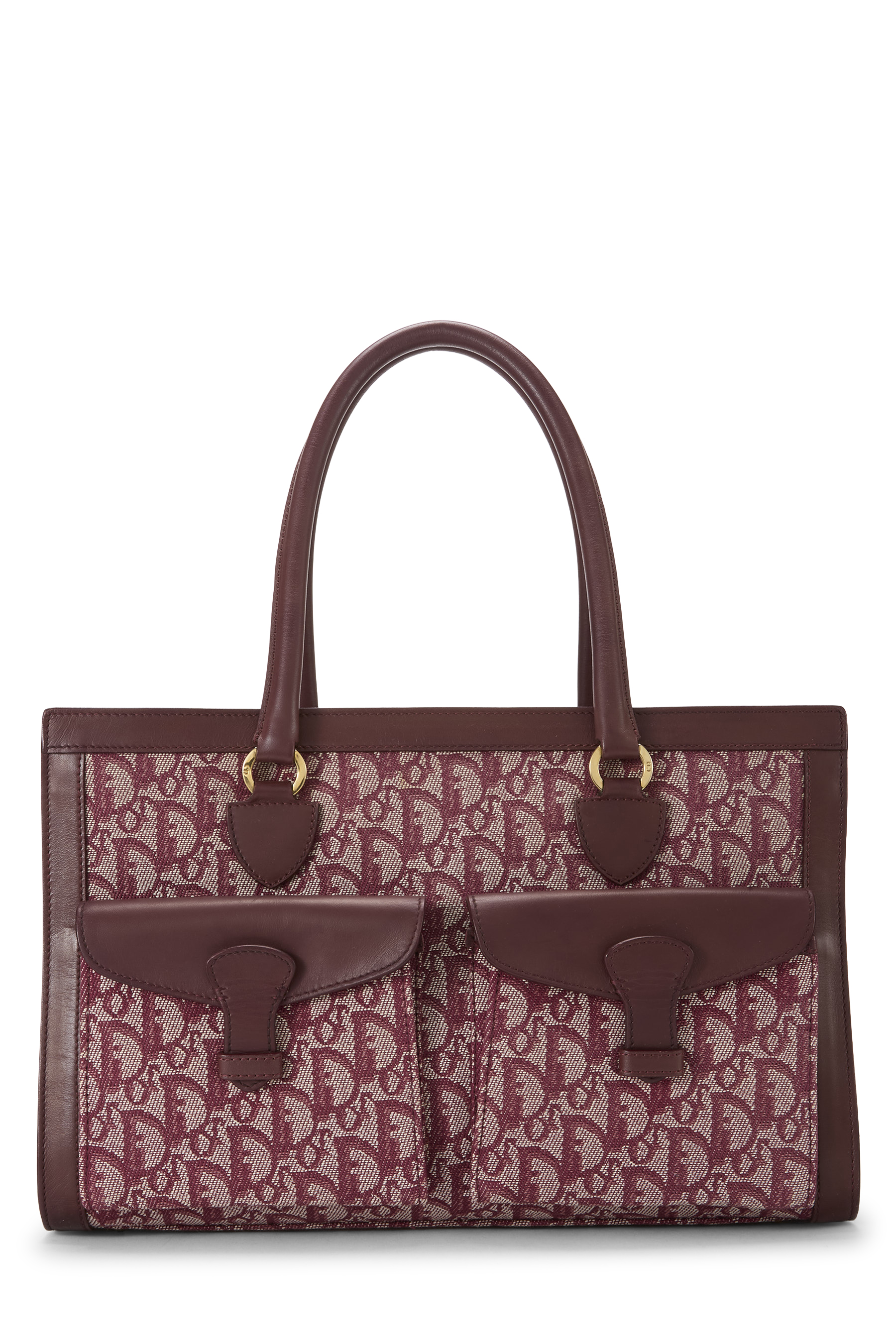 Women's Christian Dior Burgundy Trotter Canvas Double Pocket Tote in Burgundy