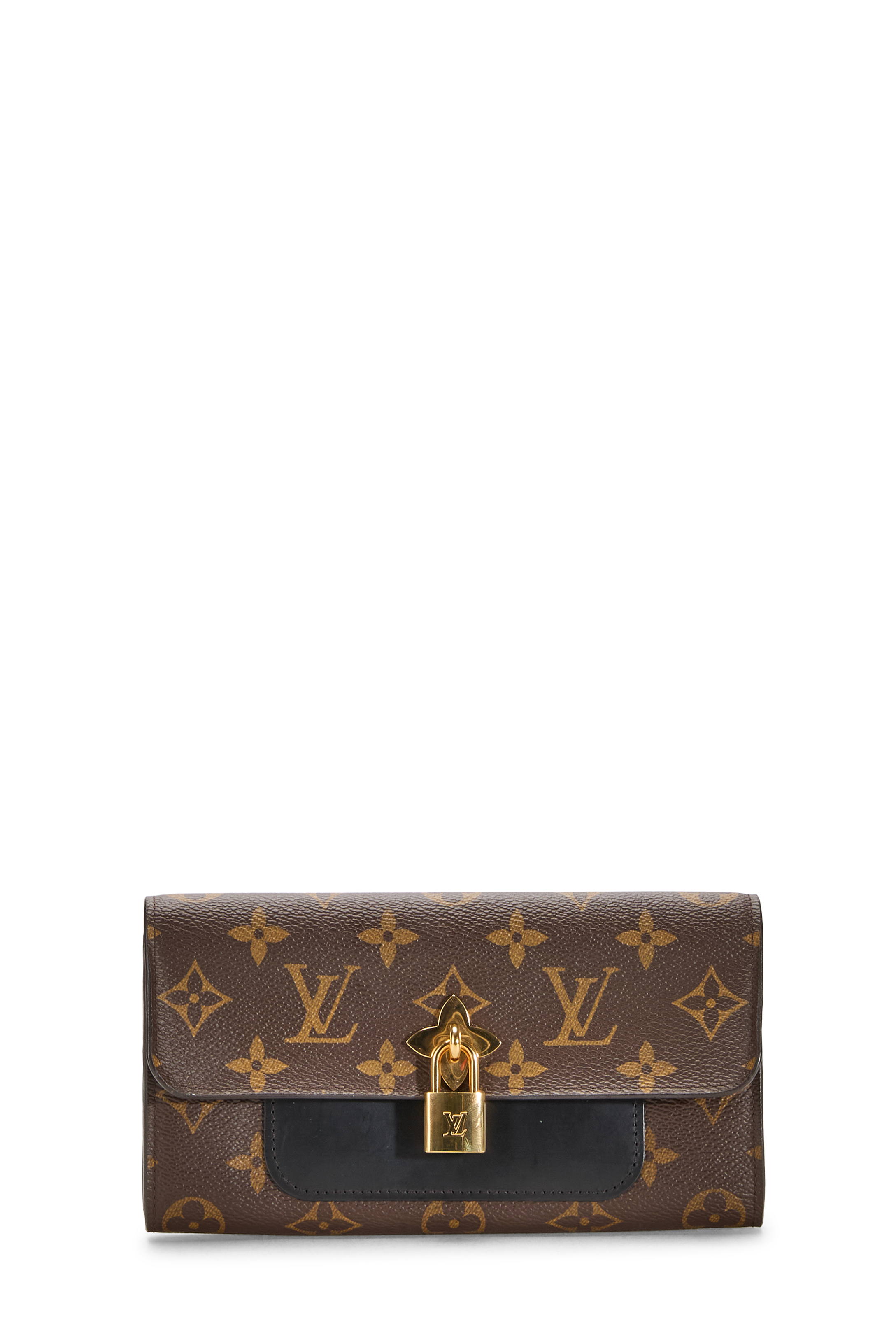 Women's Louis Vuitton Black Monogram Canvas Flower Lock Wallet in Black