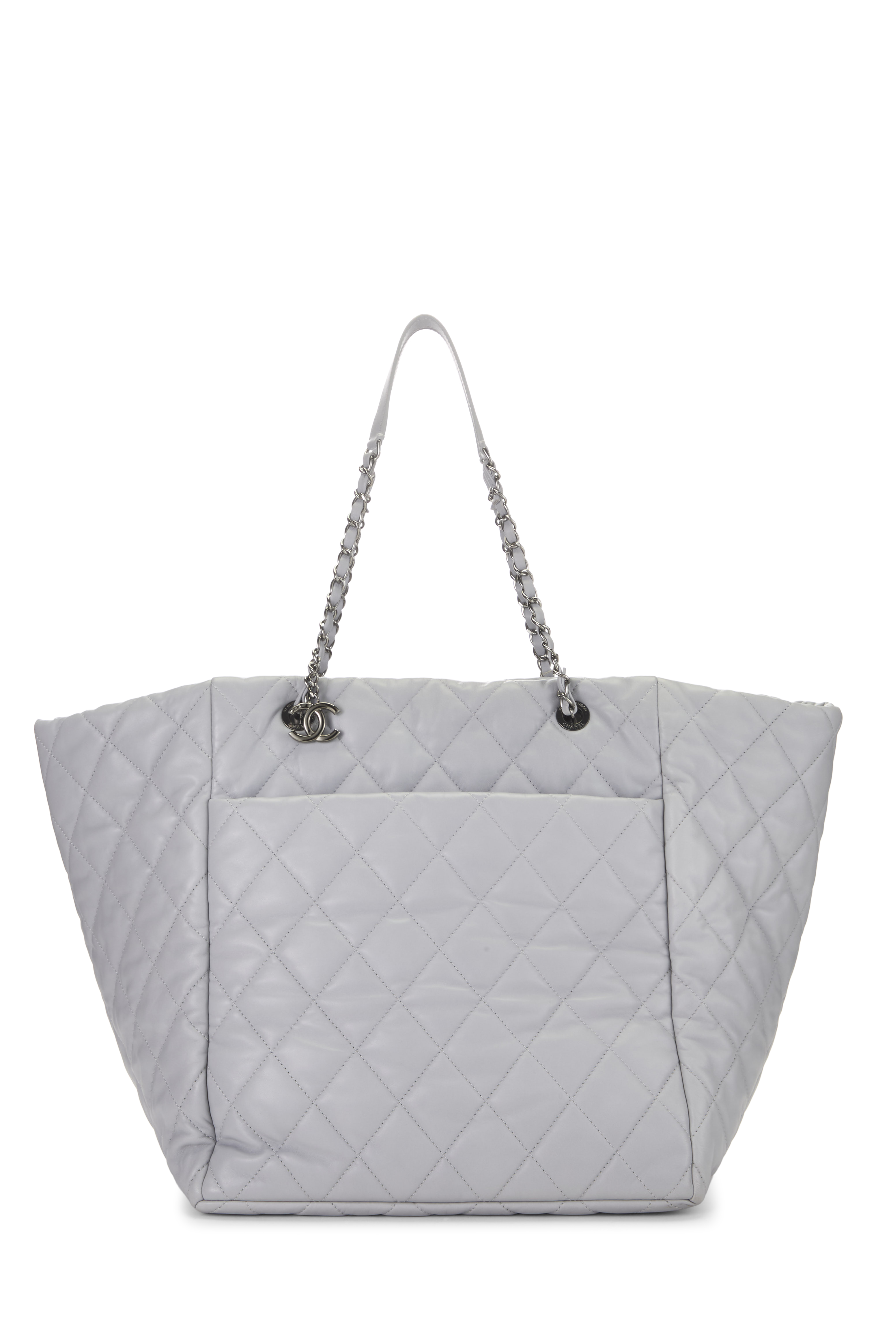 Women's Chanel Grey Quilted Lambskin Shopping Tote Large in Grey Large