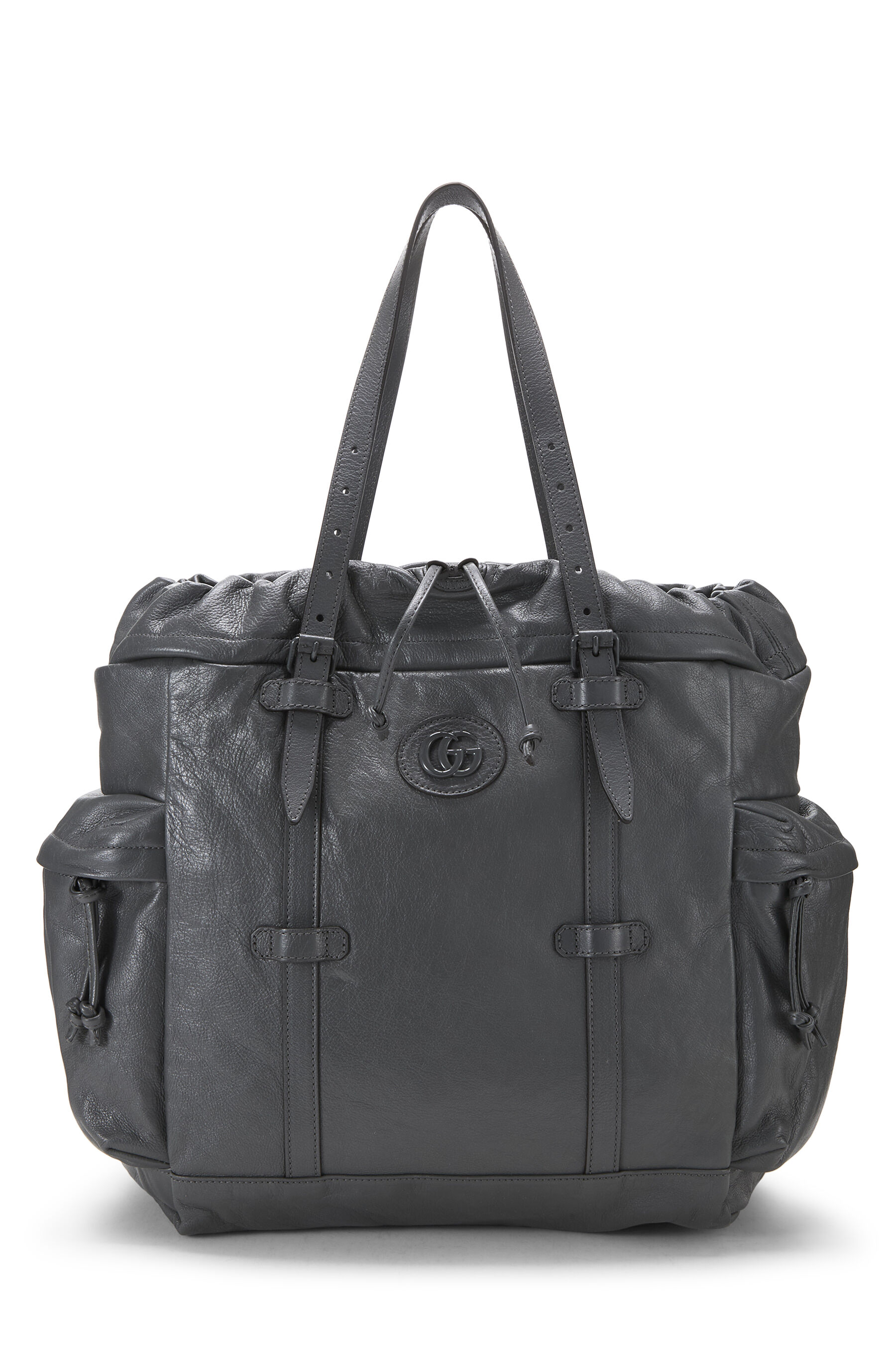 Women's Gucci Grey Leather Double G Drawstring Tote in Grey