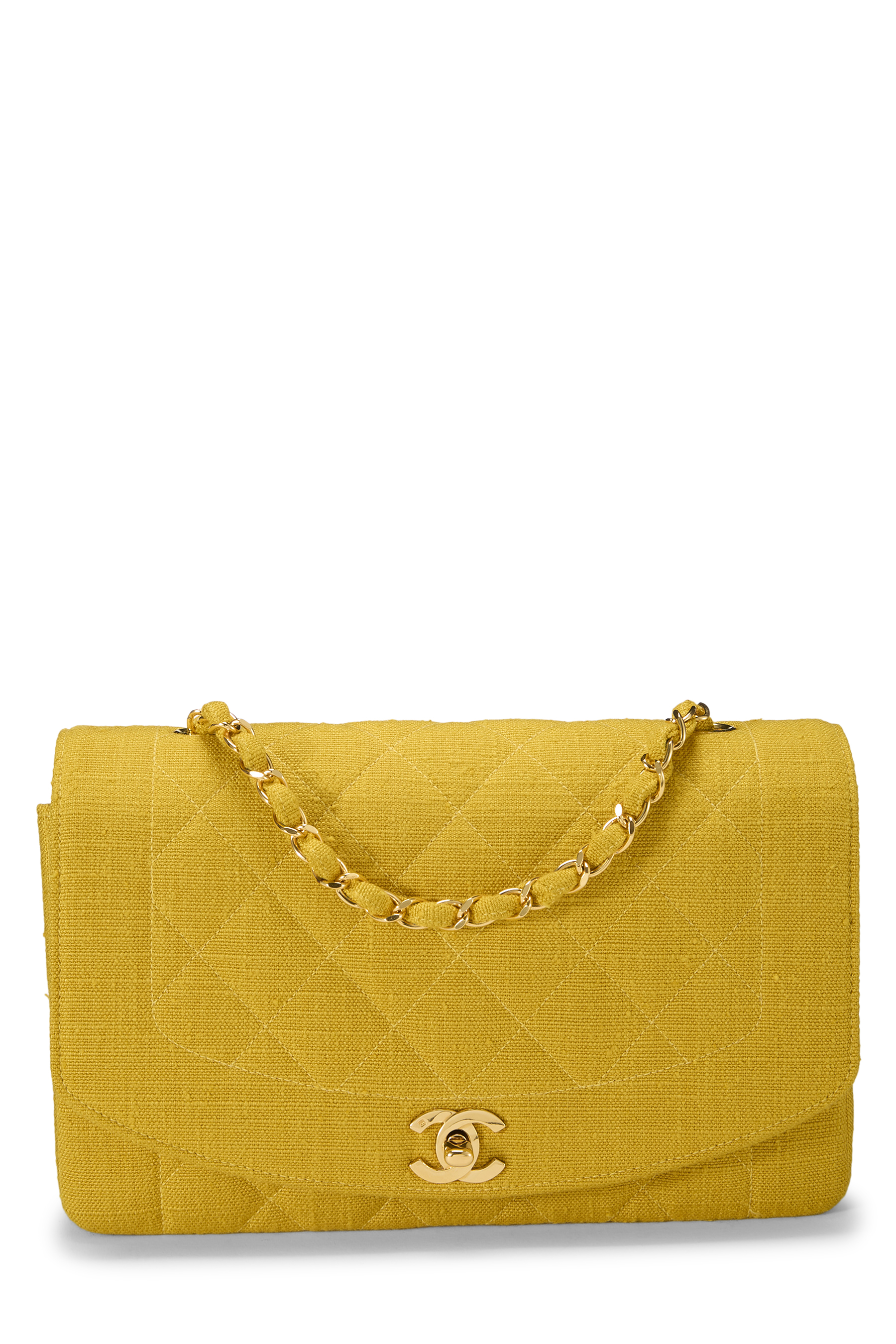Women's Chanel Yellow Quilted Linen Classic Flap Medium in Yellow 10"
