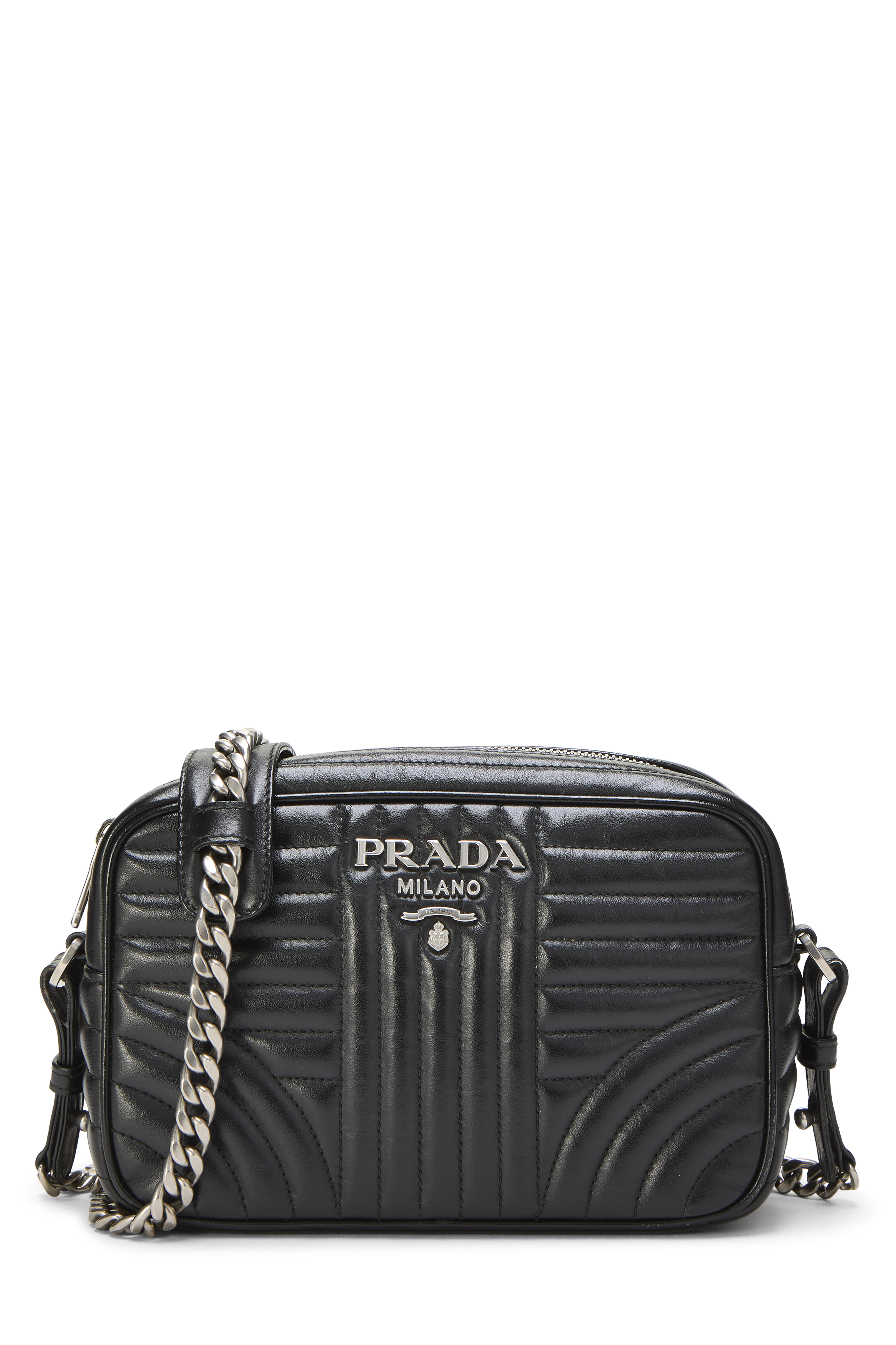 Women's Prada Black Calfskin Diagramme Camera Bag Medium in Black Medium