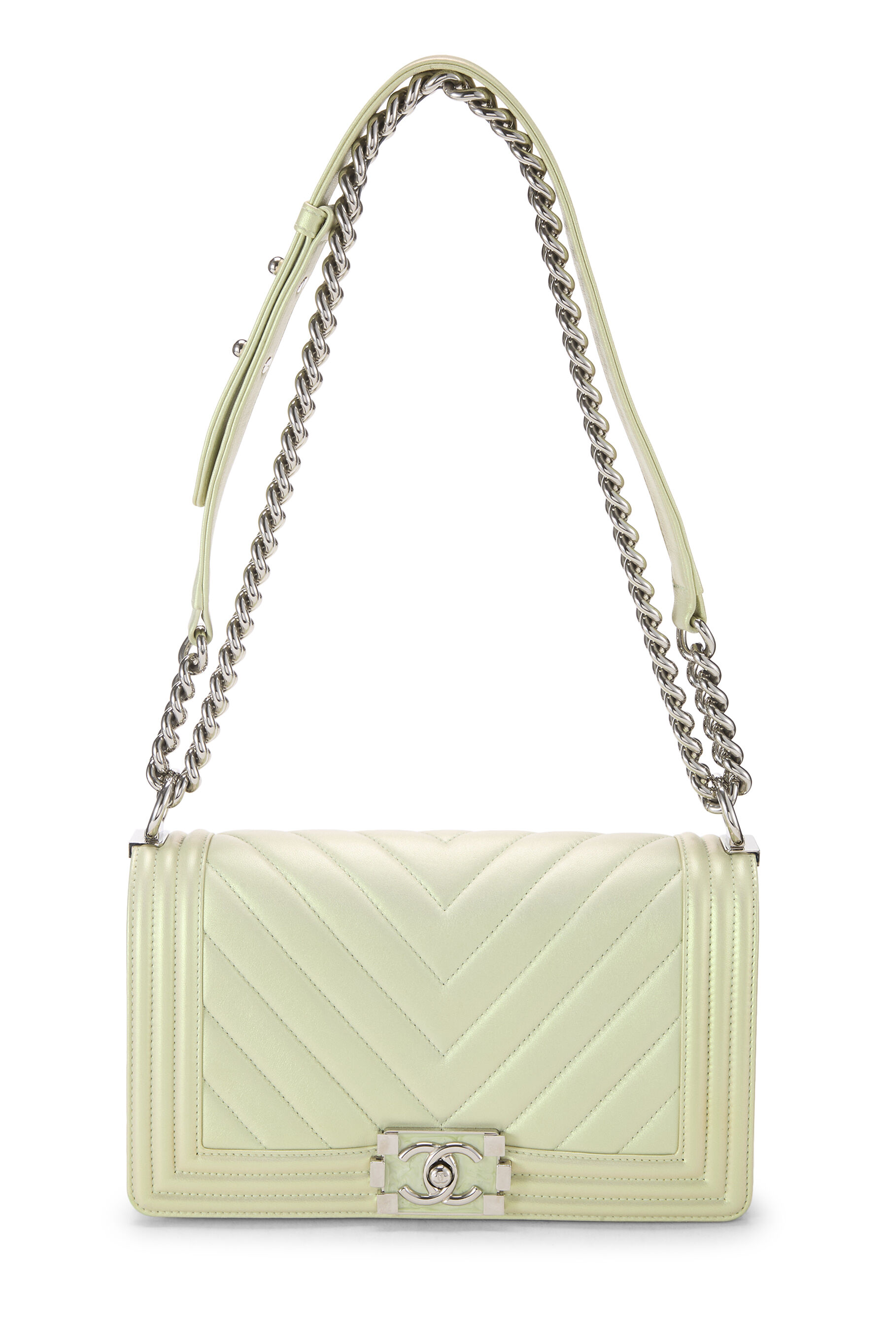 Women's Chanel Iridescent Green Chevron Boy Bag Medium