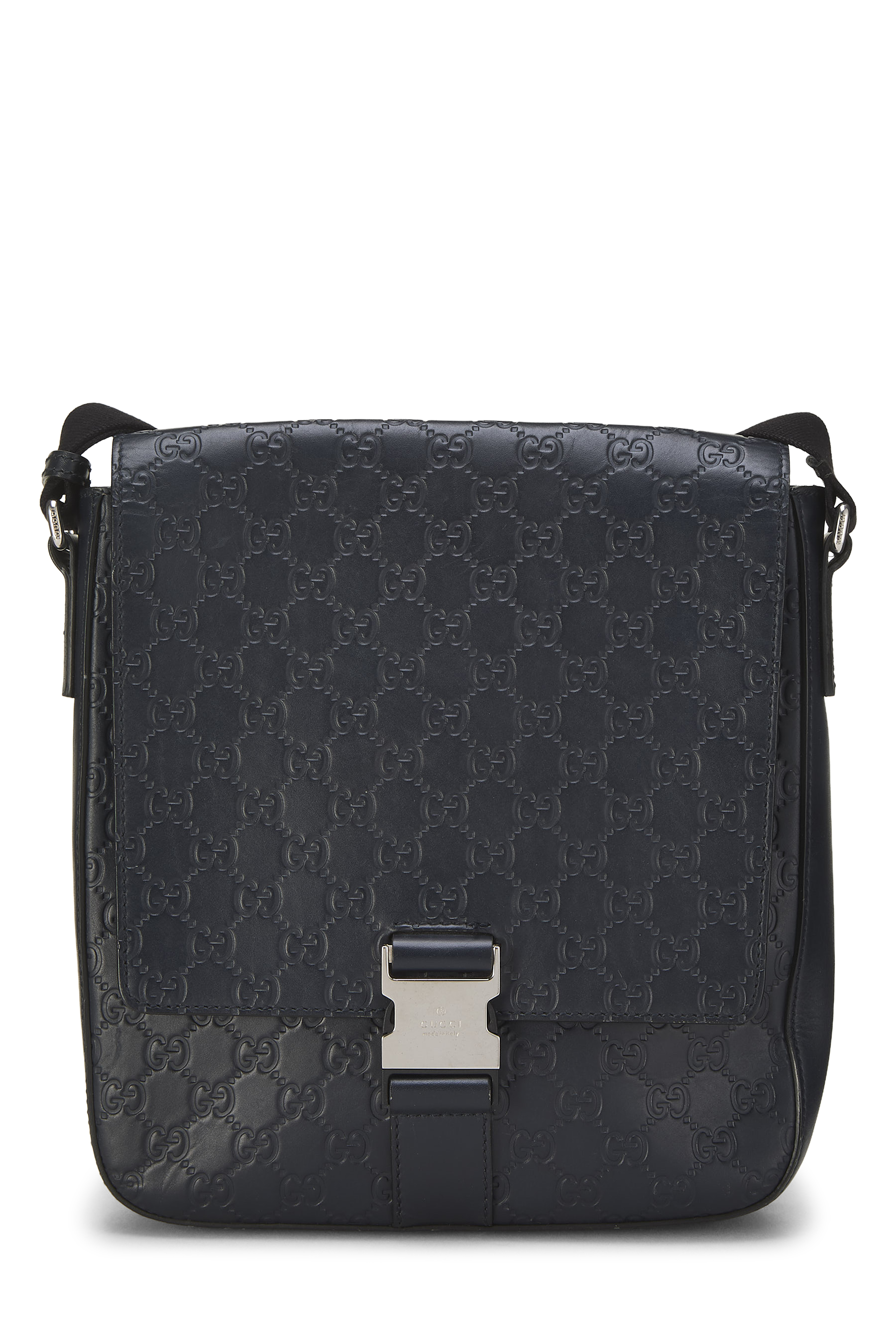 Women's Gucci Navy Guccissima Buckle Flap Messenger in Navy