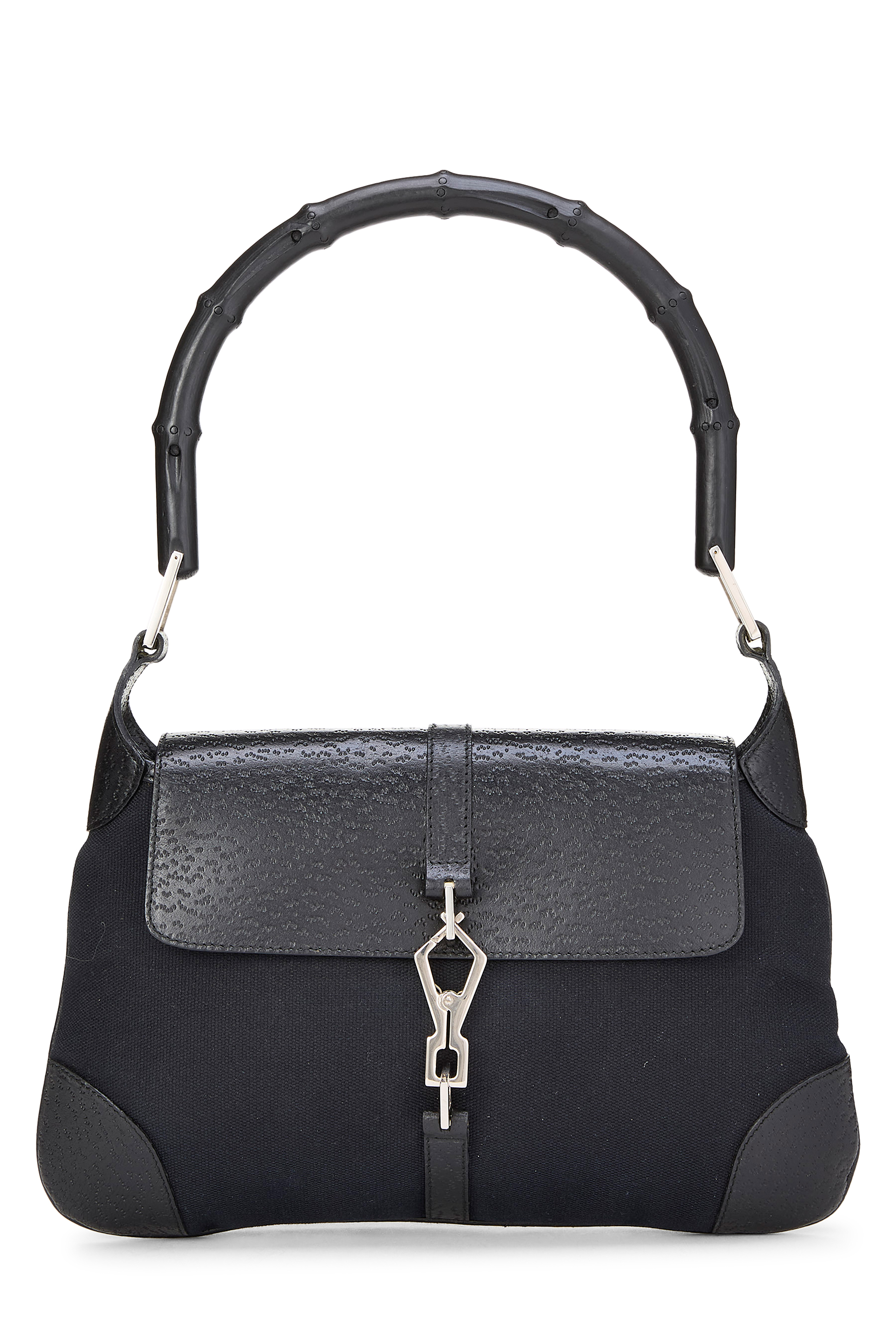 Women's Gucci Black Canvas Bamboo Shoulder Bag in Black