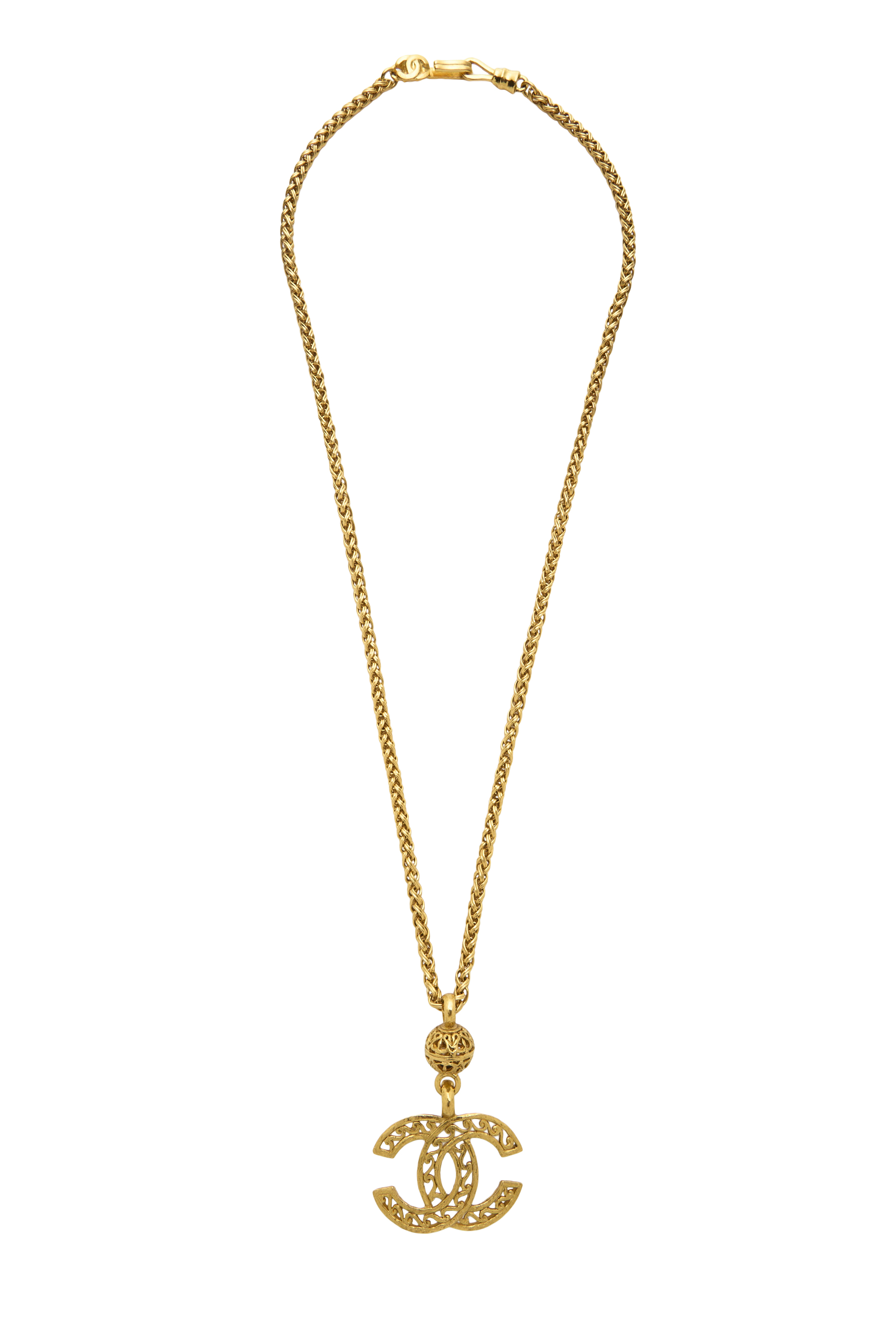 Women's Chanel Gold 'CC' Fretwork Necklace in Gold