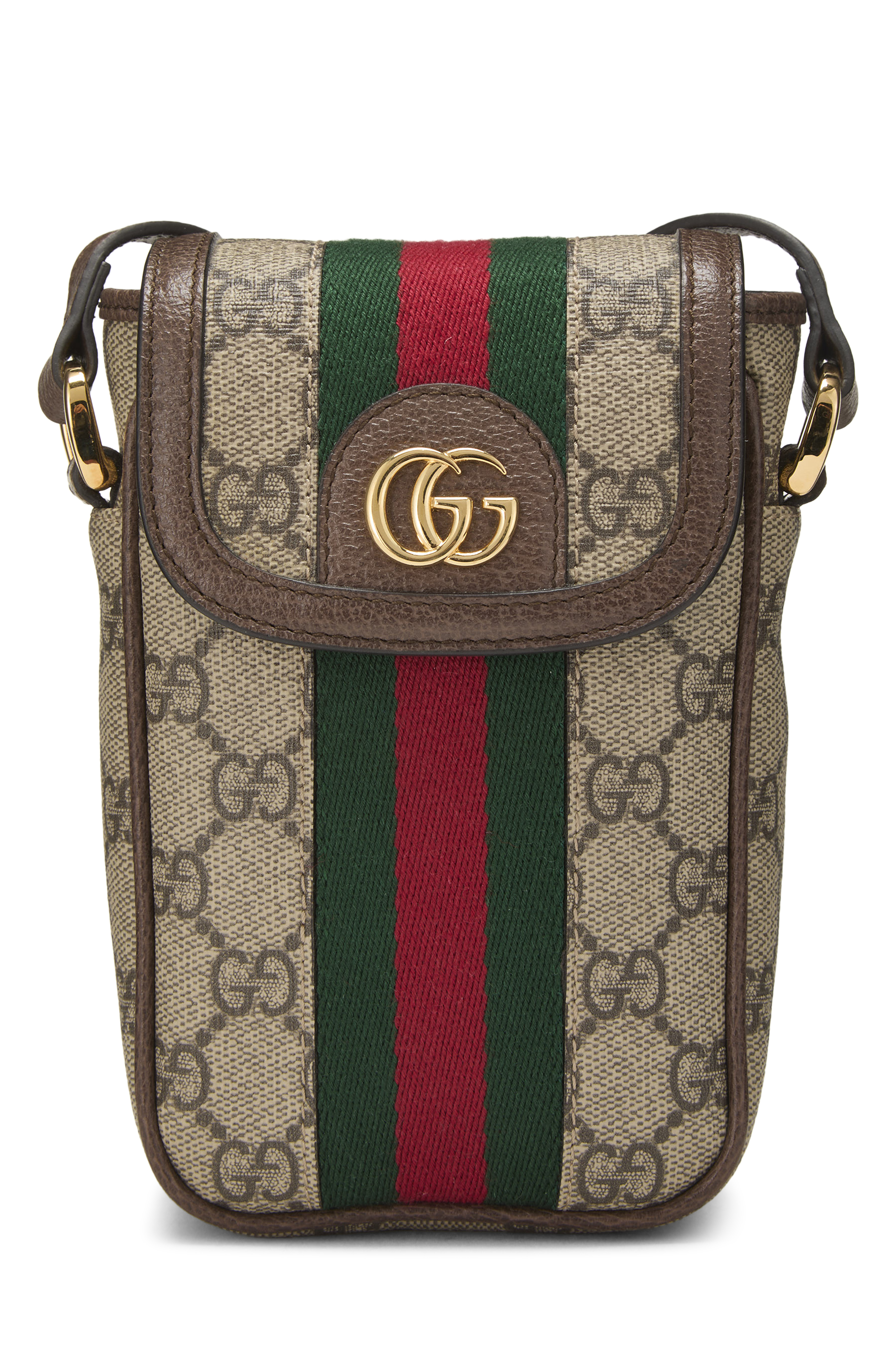 Women's Gucci Original GG Supreme Canvas Web Ophidia Phone Holder in Brown