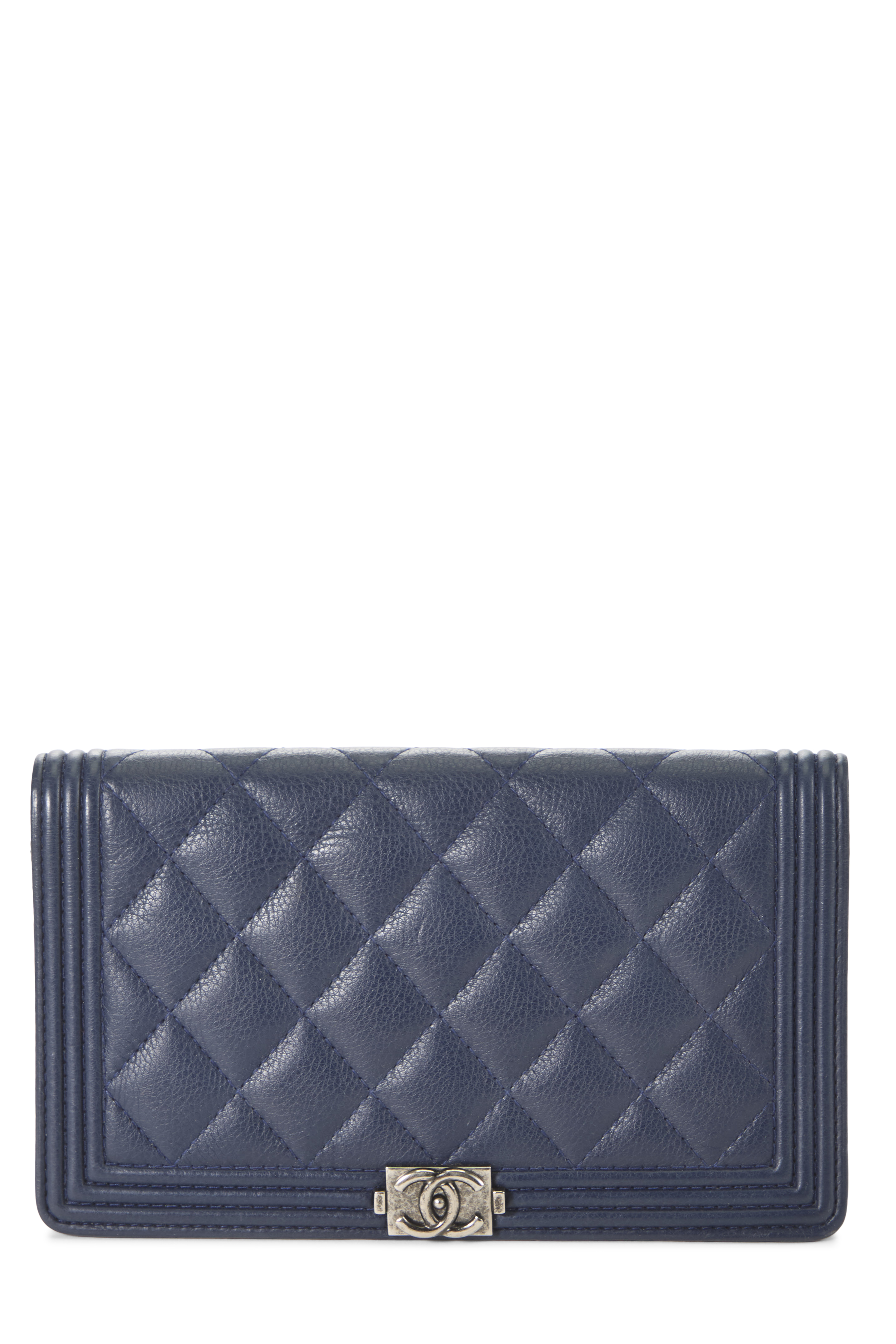 Women's Chanel Navy Quilted Lambskin Boy Wallet in Navy
