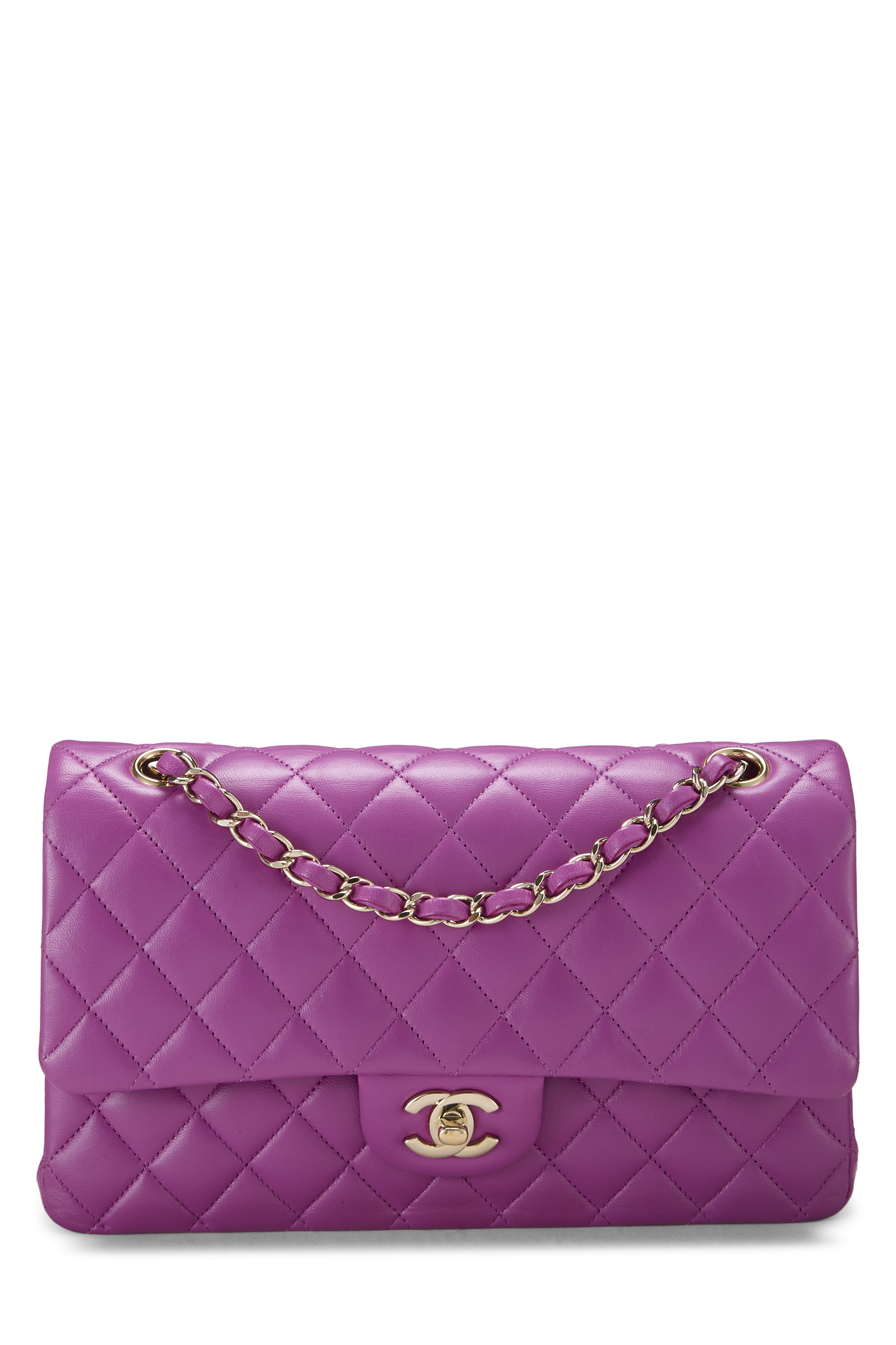 Women's Chanel Purple Quilted Lambskin Classic Double Flap Medium in Purple 10"
