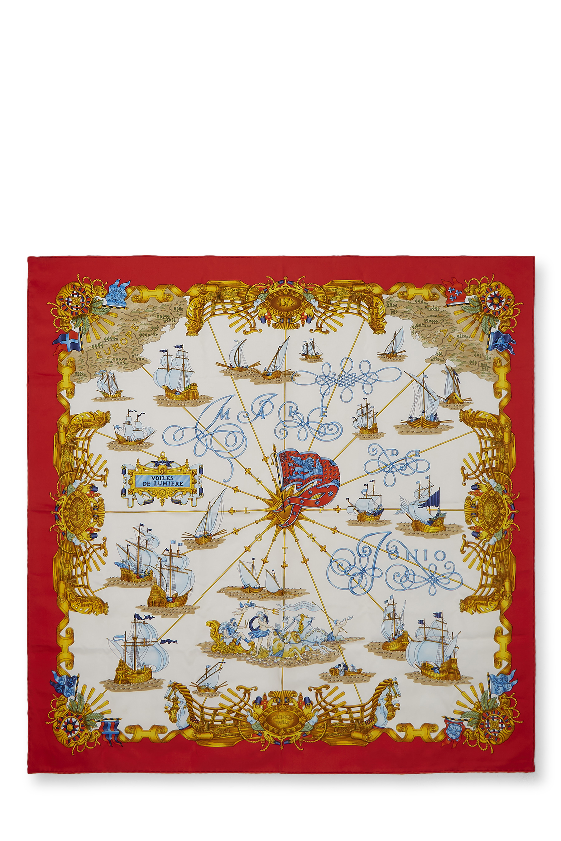 Women's Hermès Red & Multicolor 'Voiles de Lumiere' Silk Scarf 90 in Red