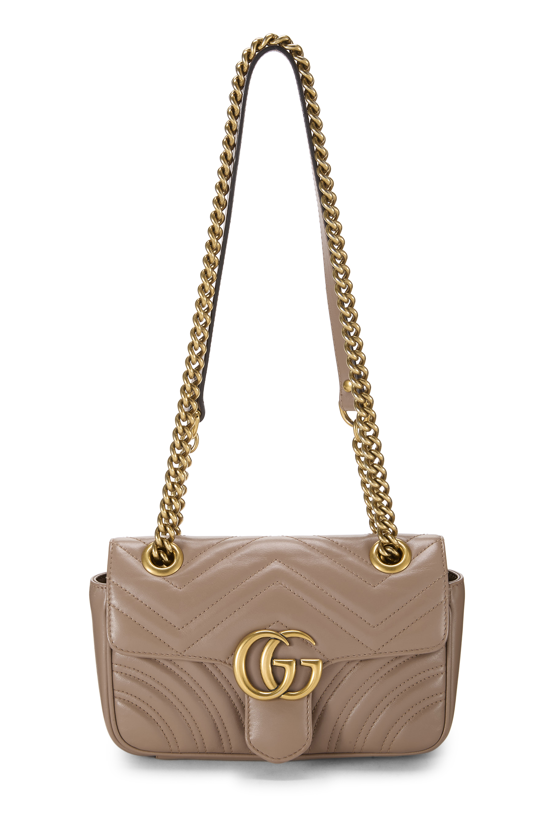 Women's Gucci Beige Leather GG Marmont Shoulder Bag Mini in Beige