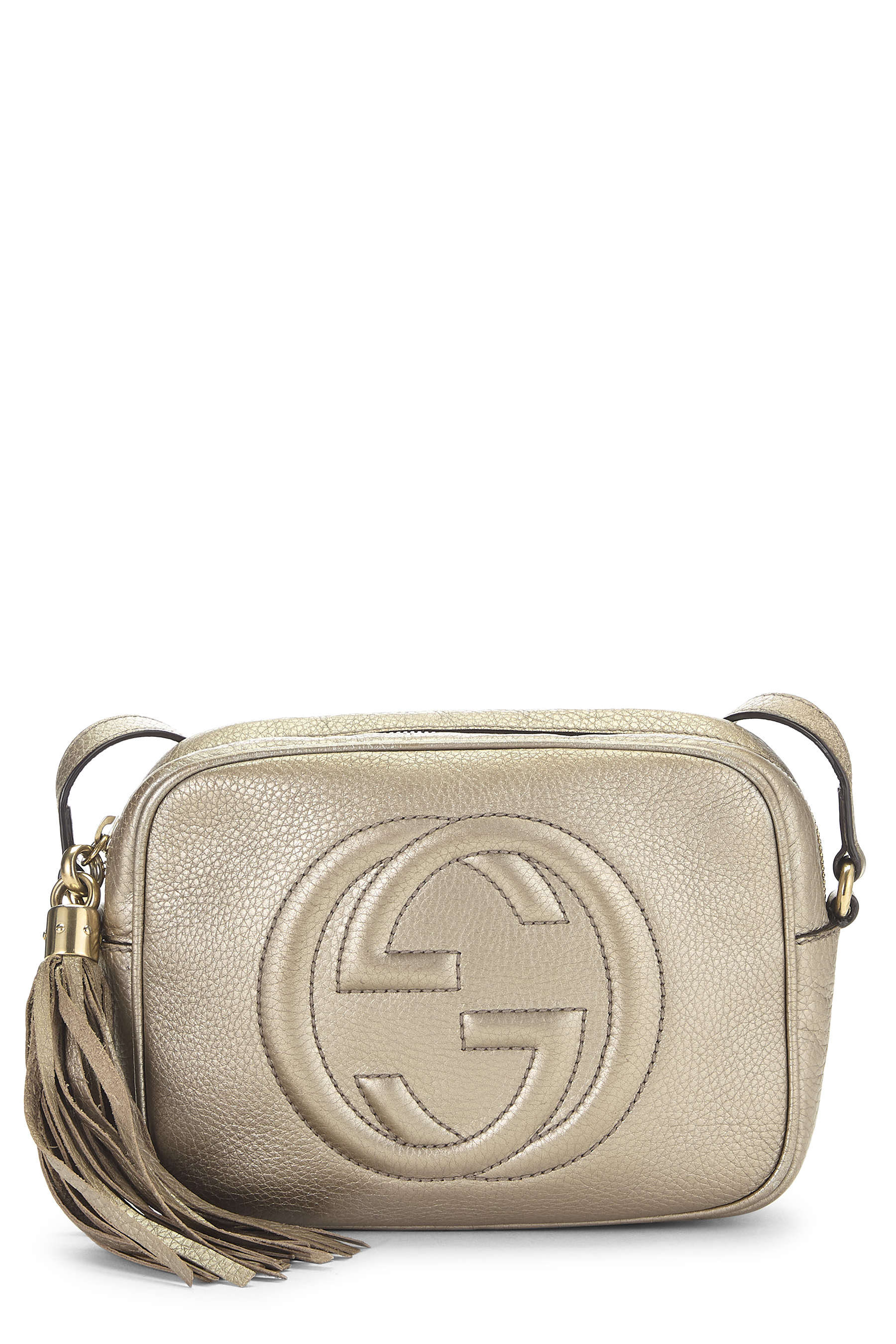 Women's Gucci Gold Metallic Grained Leather Soho Disco in Gold
