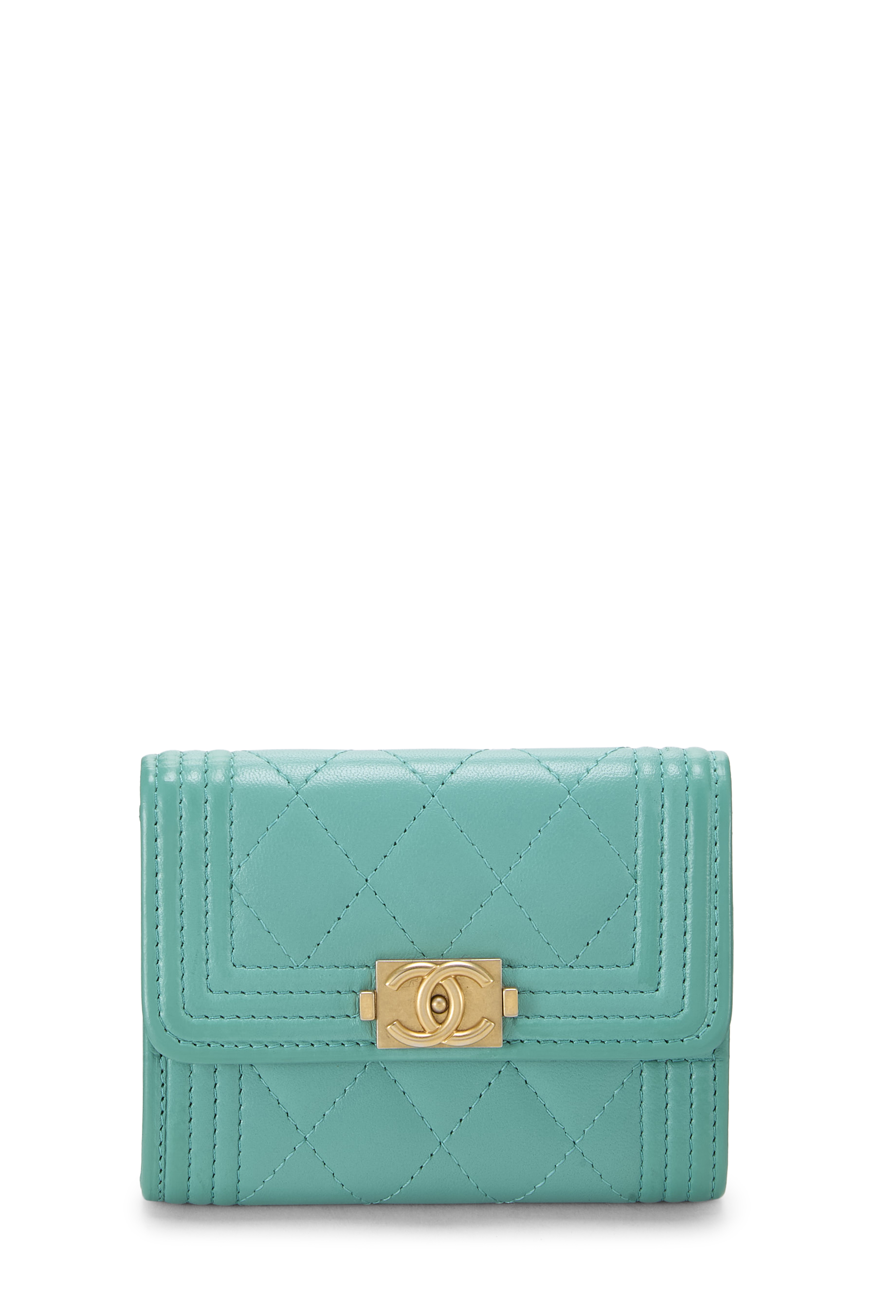 Women's Chanel Blue Lambskin Boy Flap Card Holder in Blue