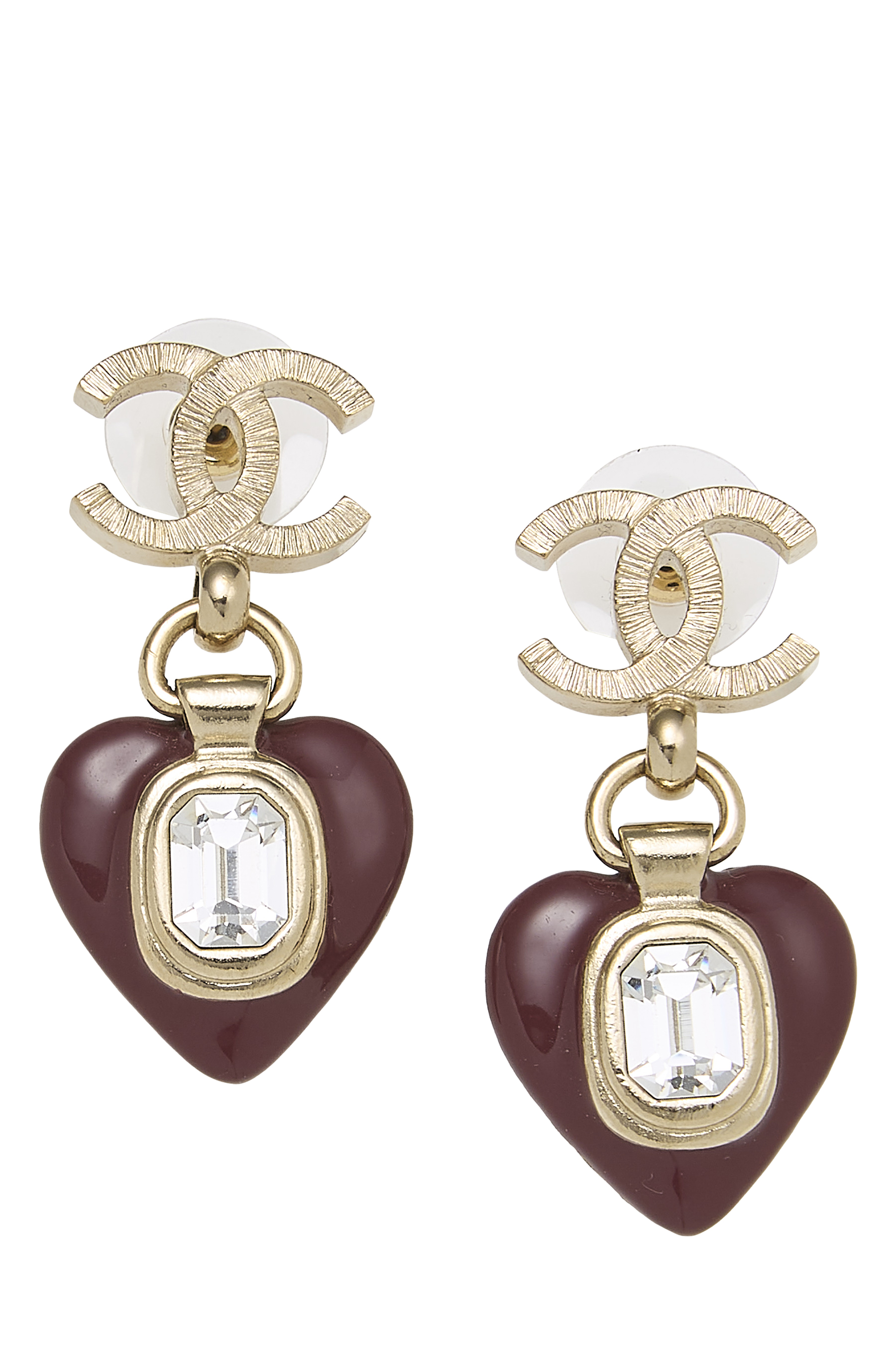 Women's Chanel Purple Resin 'CC' Heart Dangle Earrings in Purple