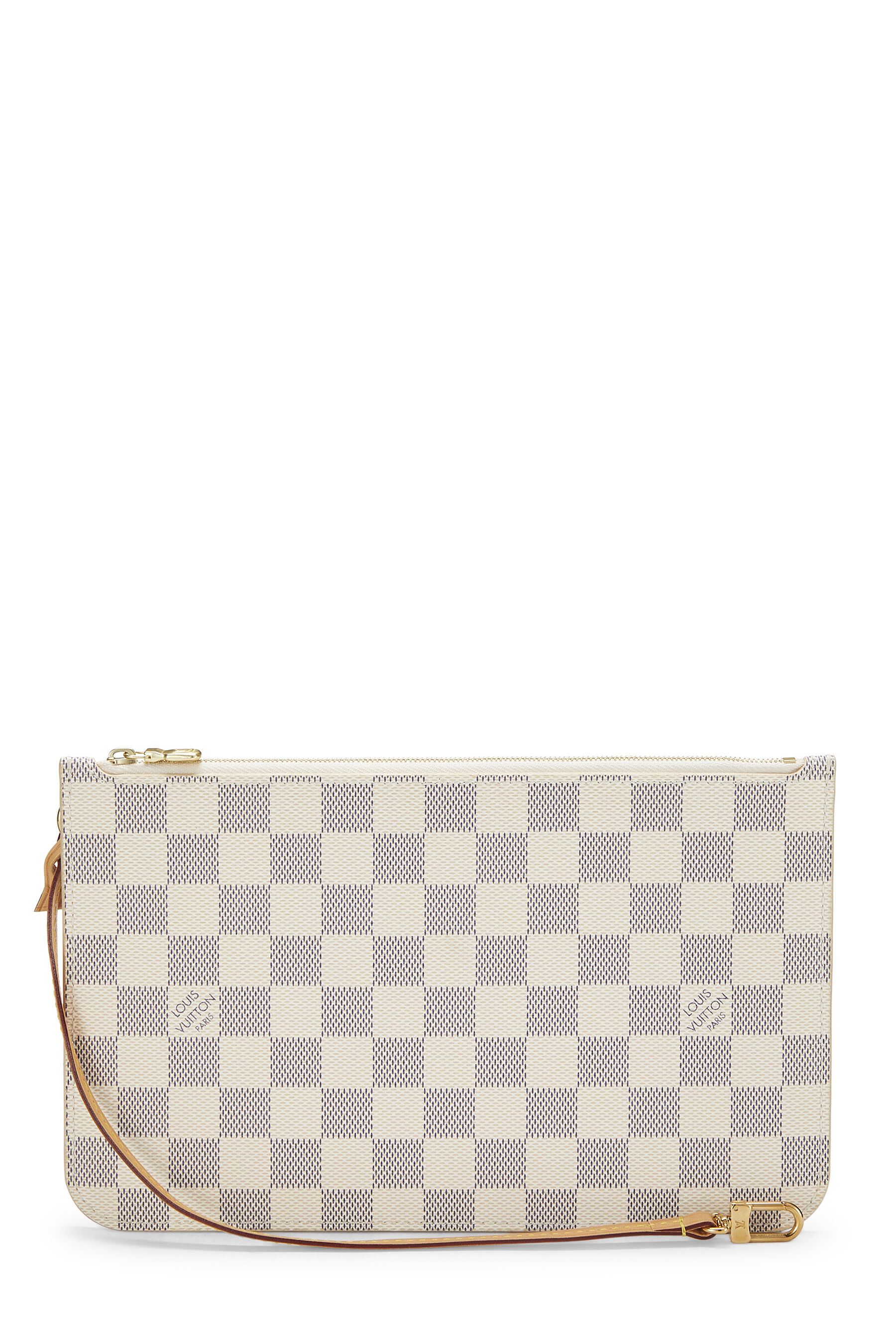 Women's Louis Vuitton Damier Azur Neverfull Pouch MM NM in White MM