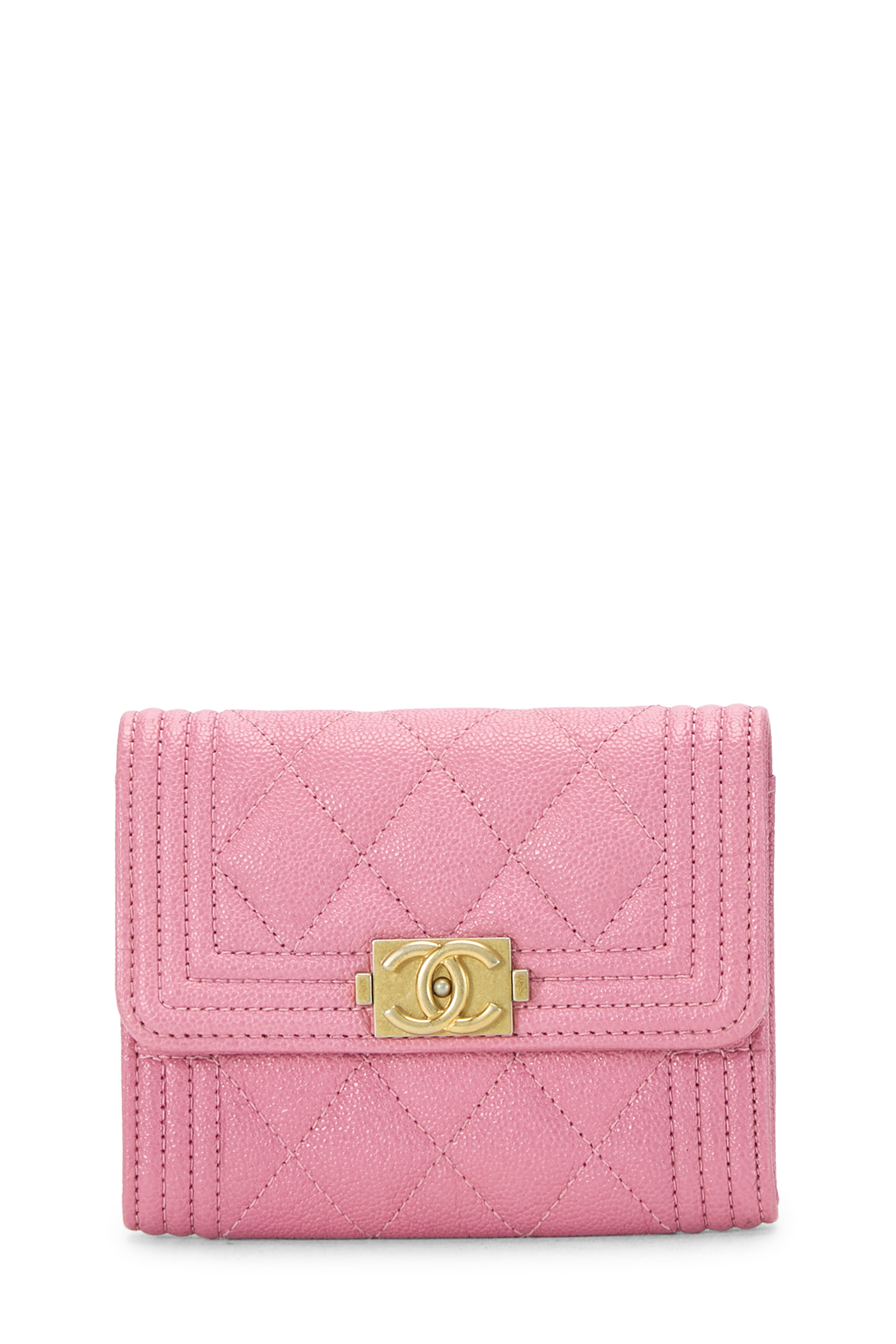 Women's Chanel Pink Caviar Boy Flap Card Holder in Pink