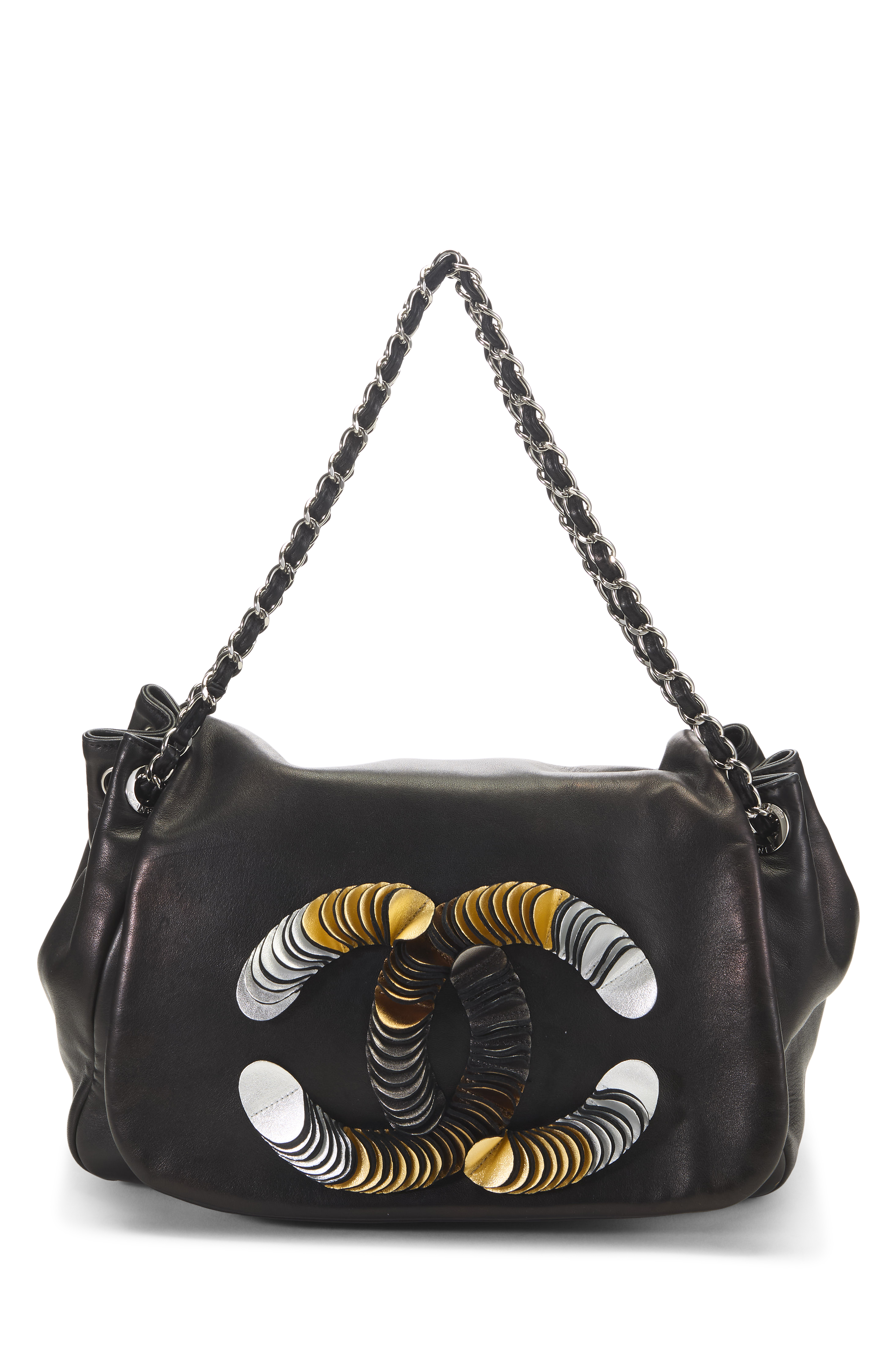 Women's Chanel Black Lambskin 'CC' Disc Accordion Flap in Black