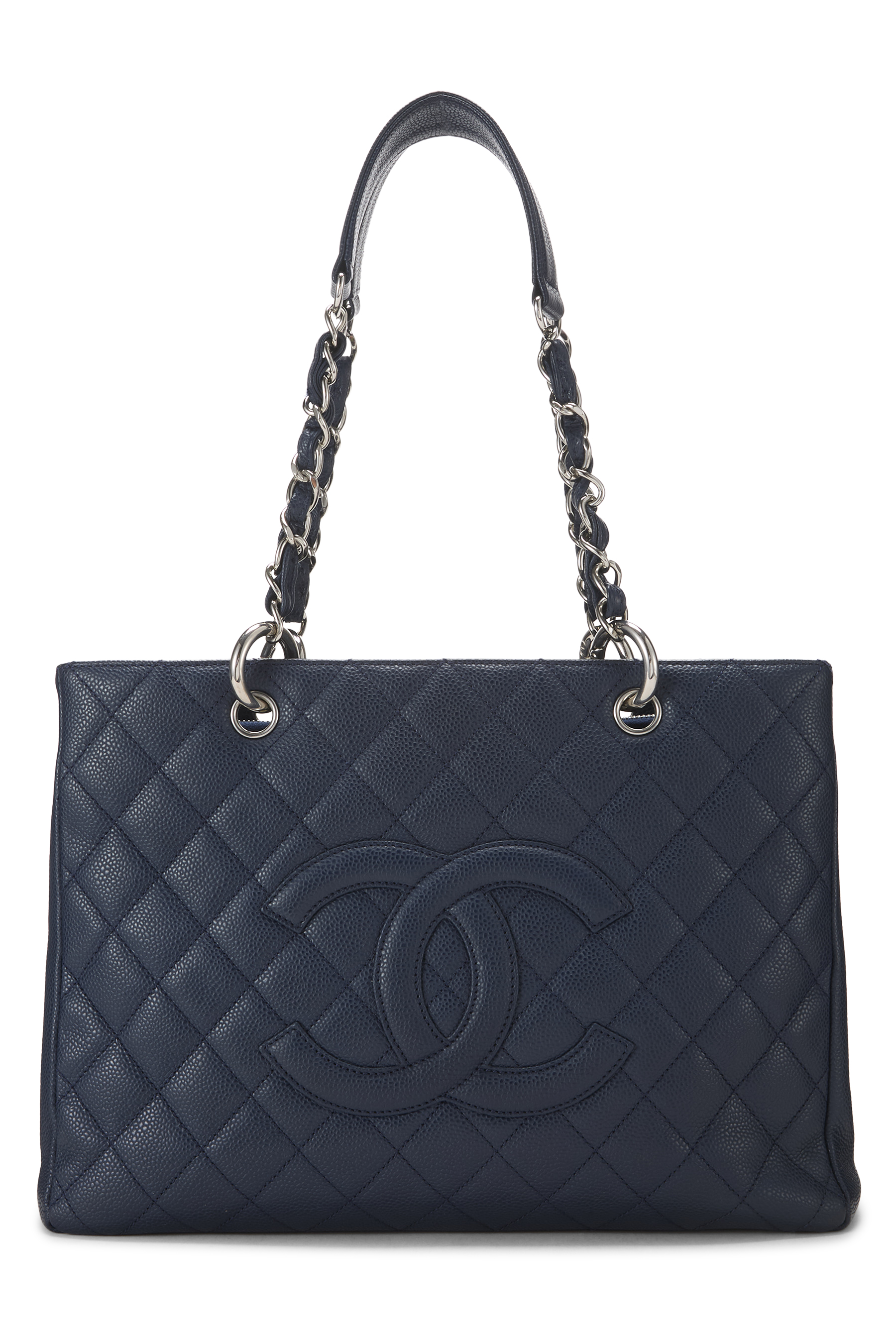 Women's Chanel Navy Quilted Caviar Grand Shopping Tote (GST) in Navy
