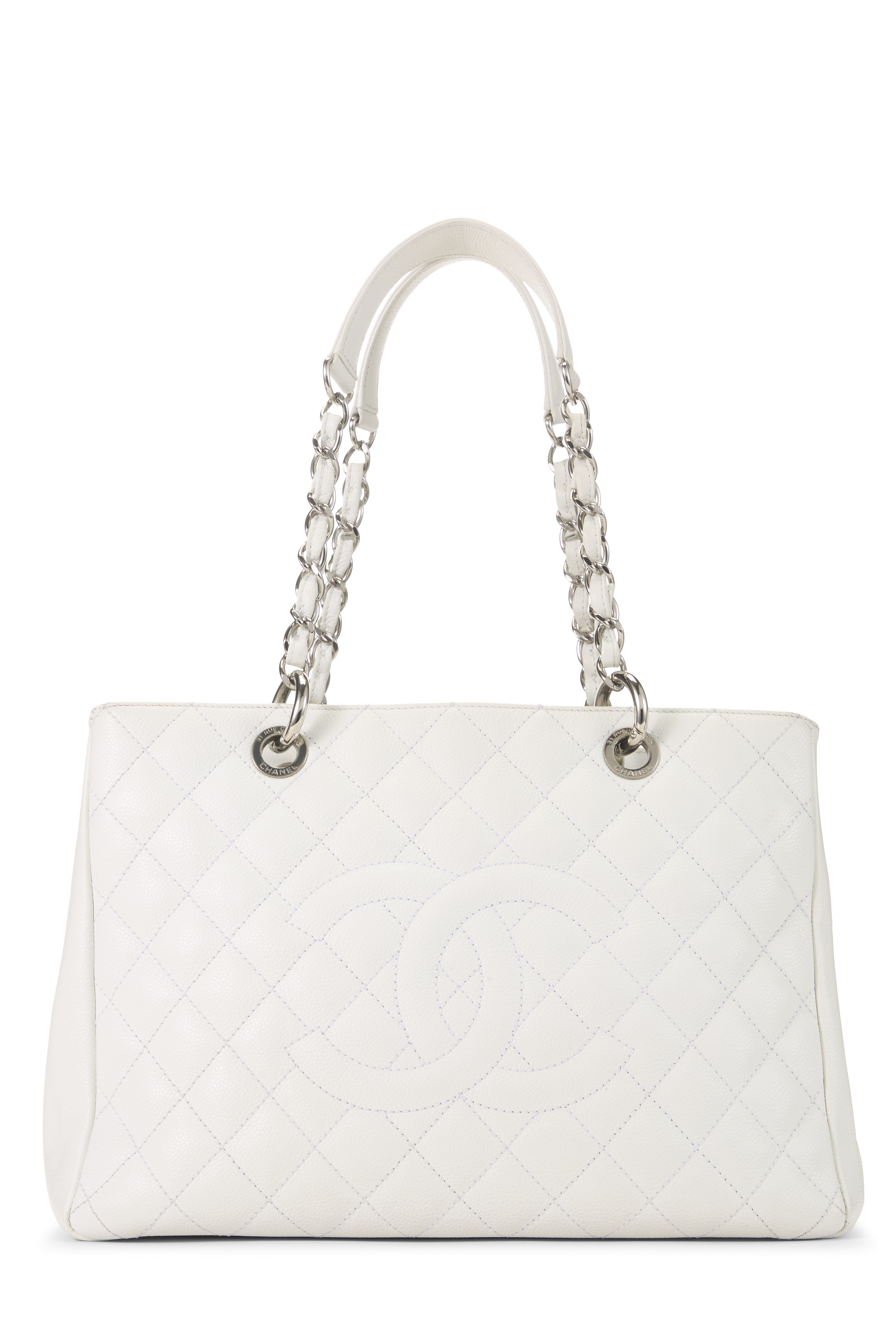Women's Chanel White Quilted Caviar Grand Shopping Tote (GST) in White
