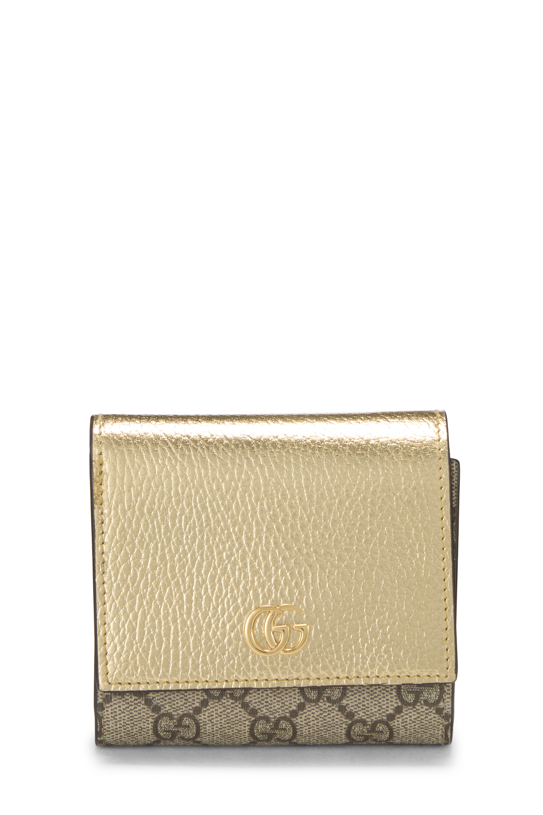 Women's Gucci Gold GG Supreme Canvas Marmont Compact Wallet in Gold