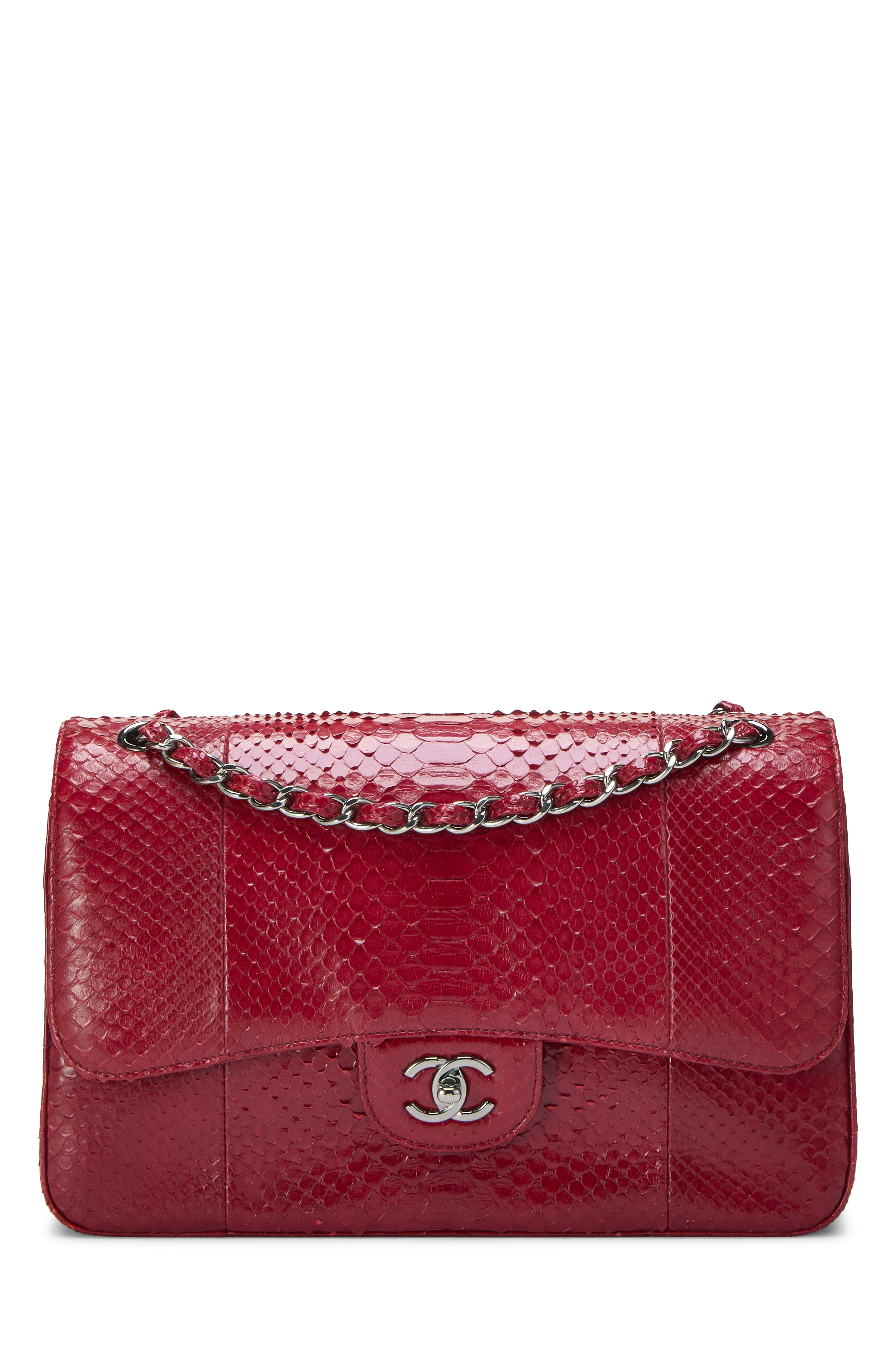 Women's Chanel Red Python New Classic Jumbo in Red Jumbo