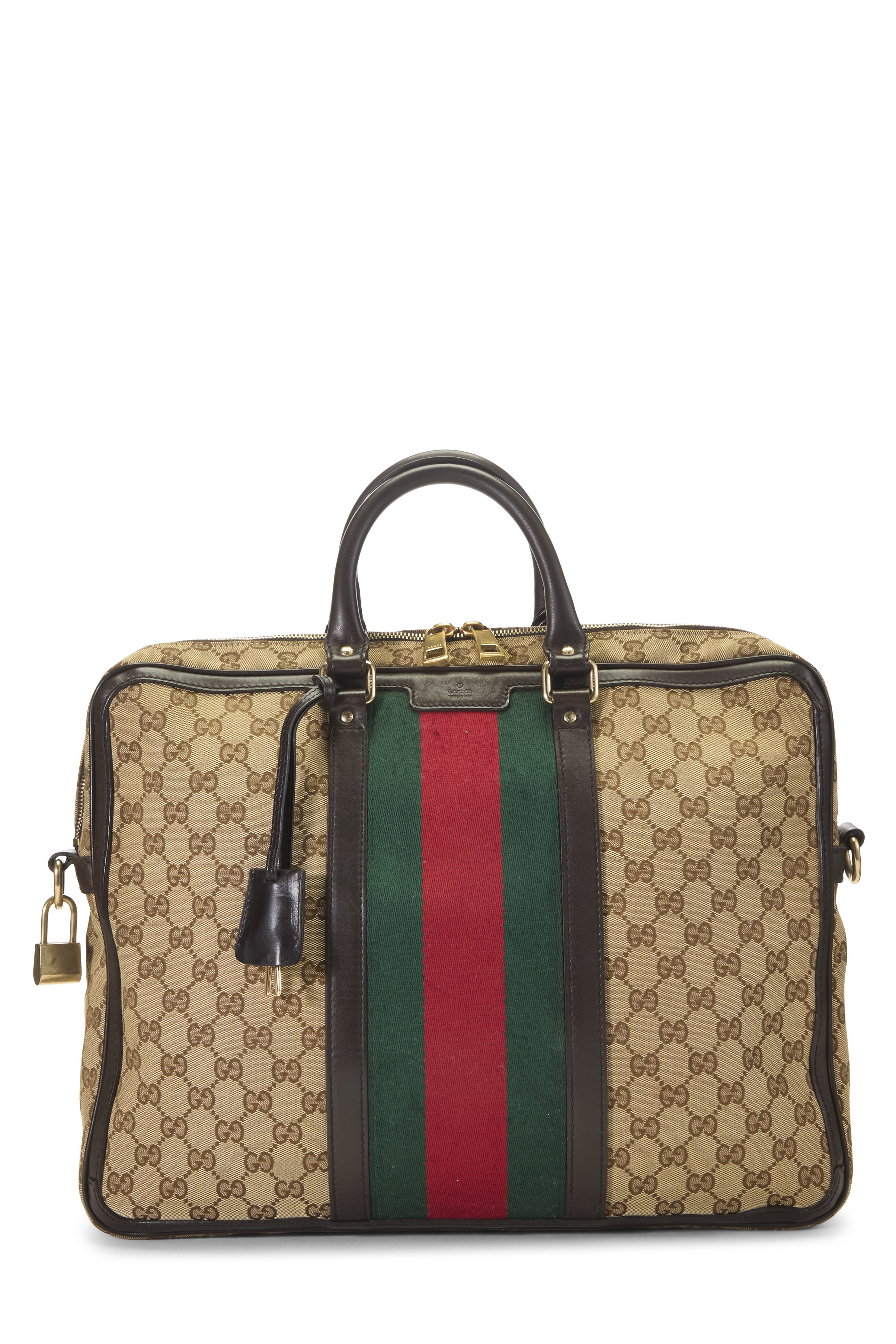 Women's Gucci Brown Original GG Canvas Web Briefcase in Brown
