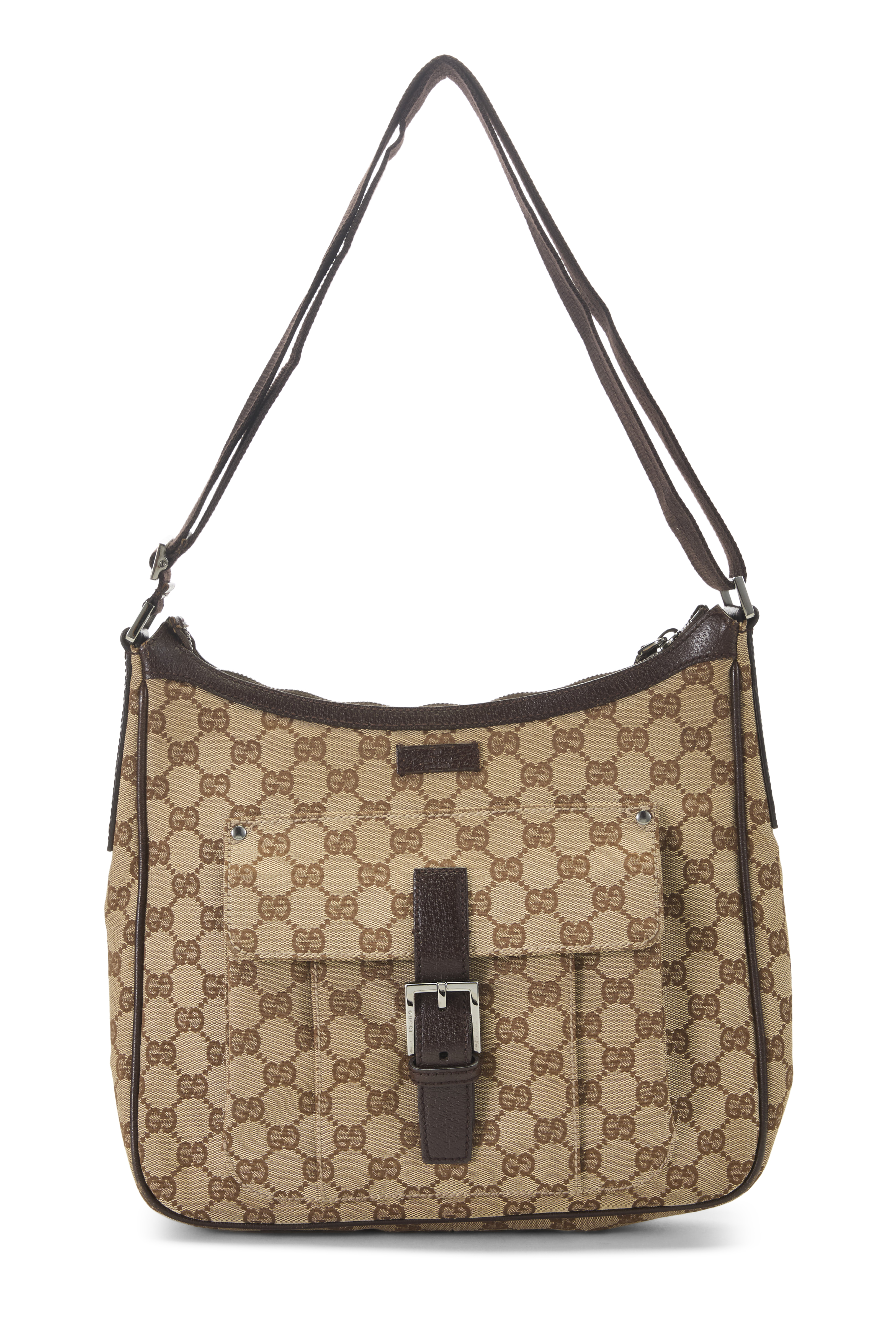 Women's Gucci Original GG Canvas Buckle Messenger Bag in Brown
